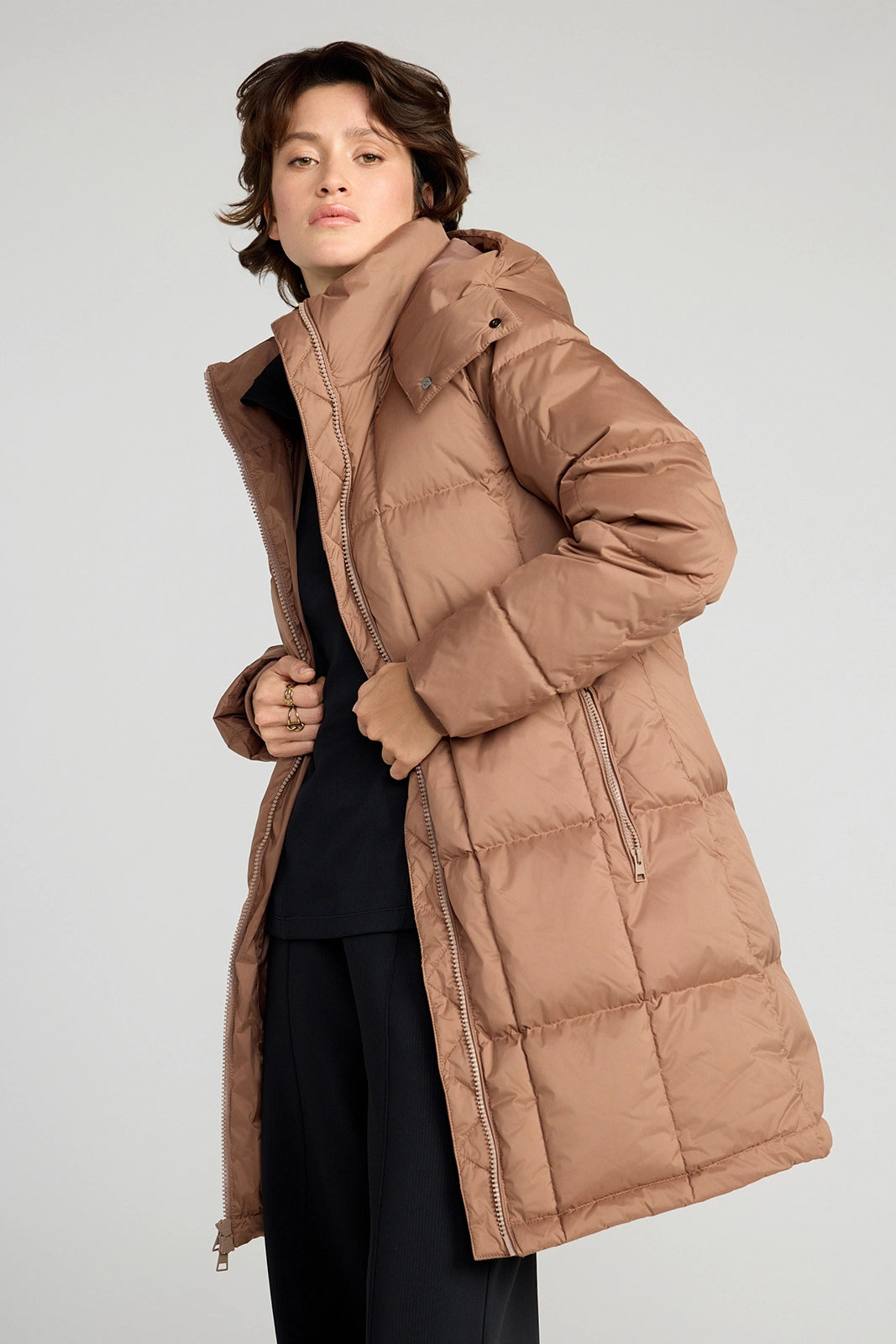 The RDS 700 Fill Power GRS Certified Recycled Poly Square-Quilted Parka - Light Brown