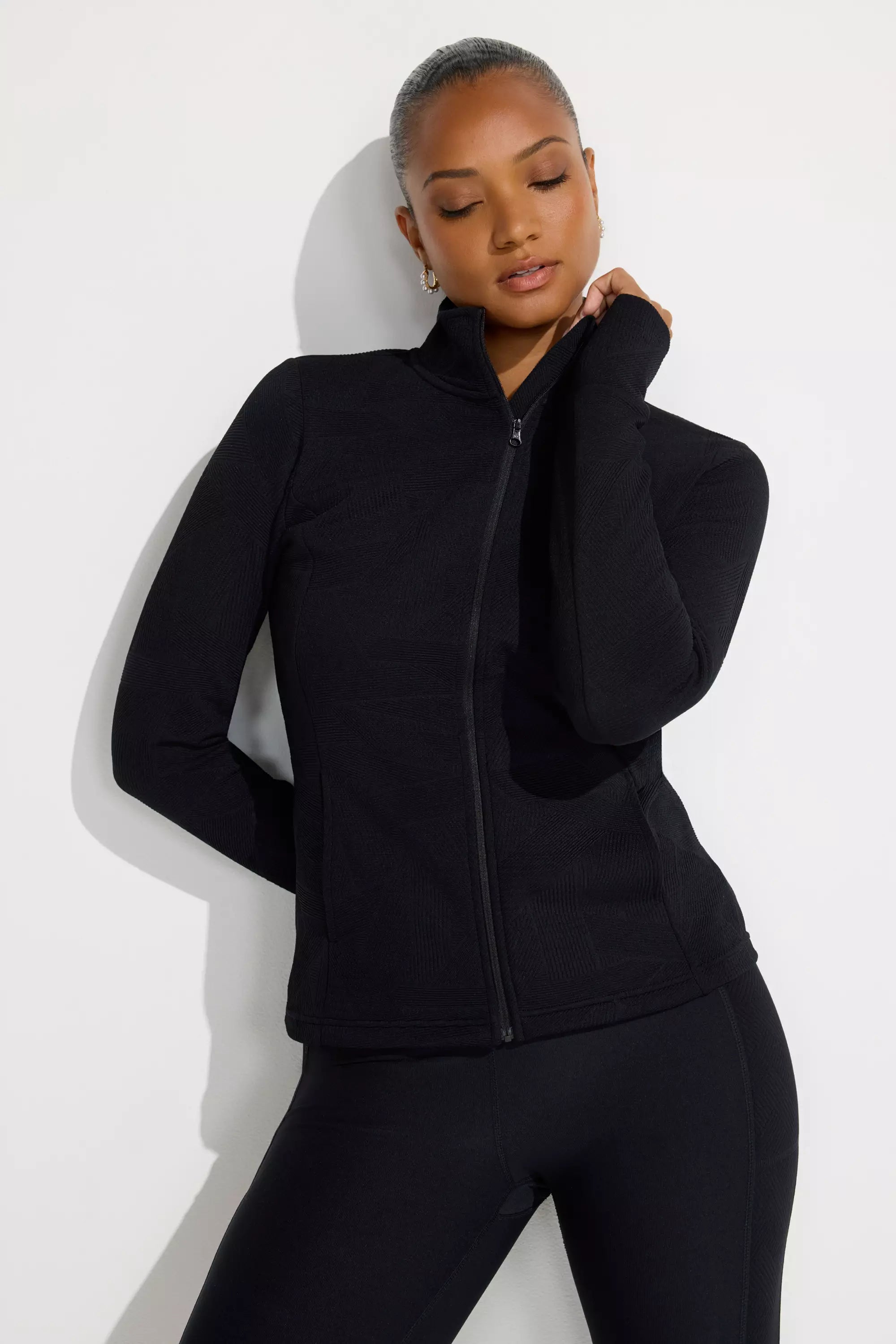 Women’s Geo Jacquard Full-Zip Jacket - Black