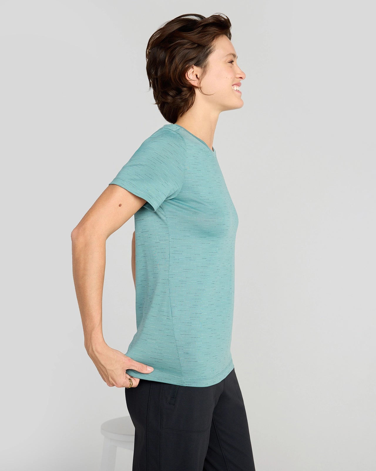 The GRS Certified Recycled Poly Space Dye Tee - Porcelain Green