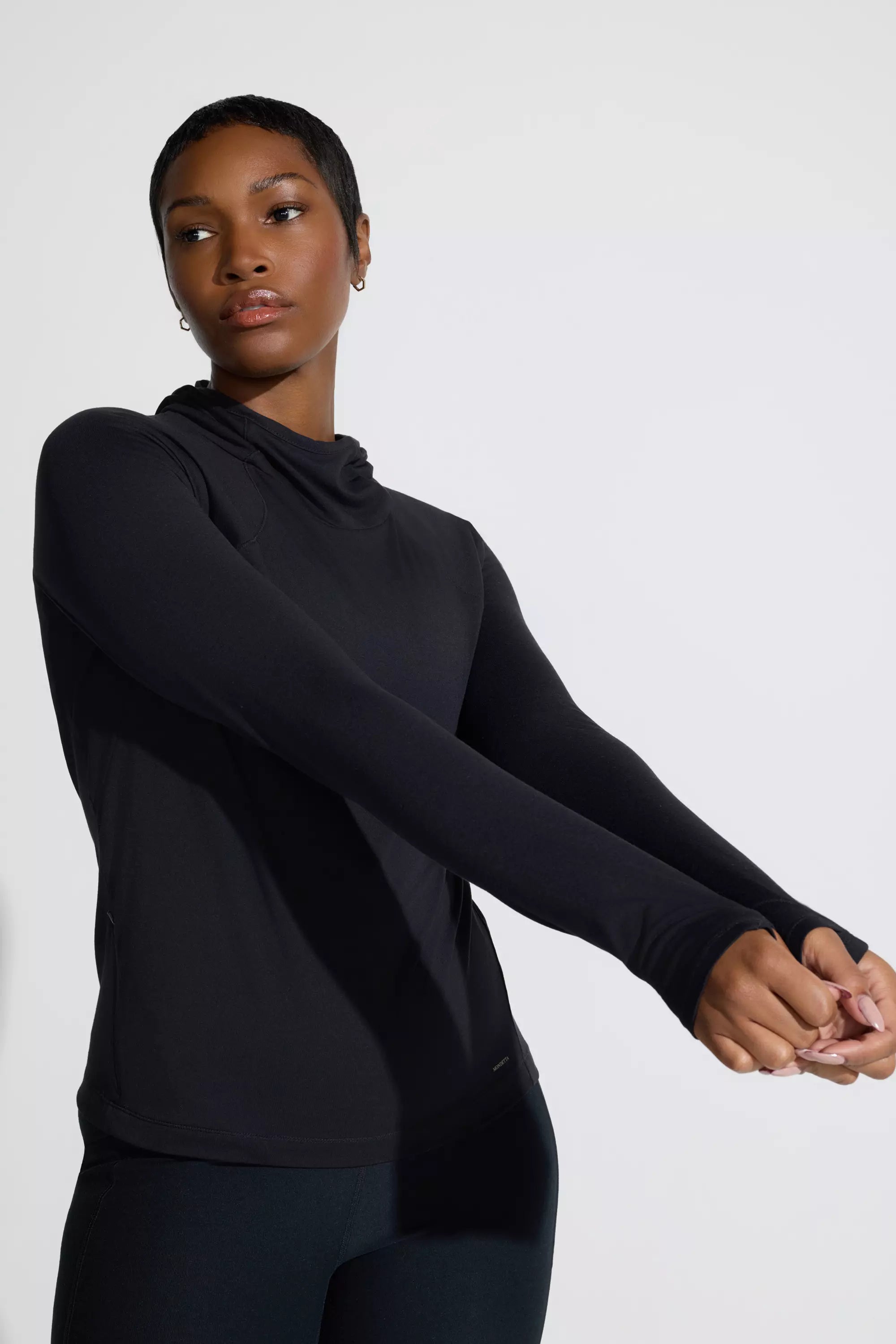 The Soft Stretch GRS Certified Recycled Poly Hooded Top - Black