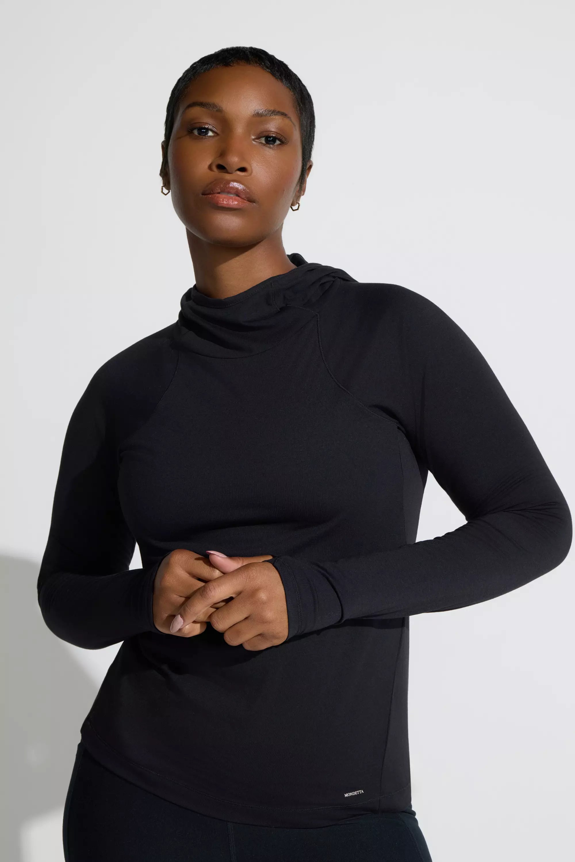 The Soft Stretch GRS Certified Recycled Poly Hooded Top - Black