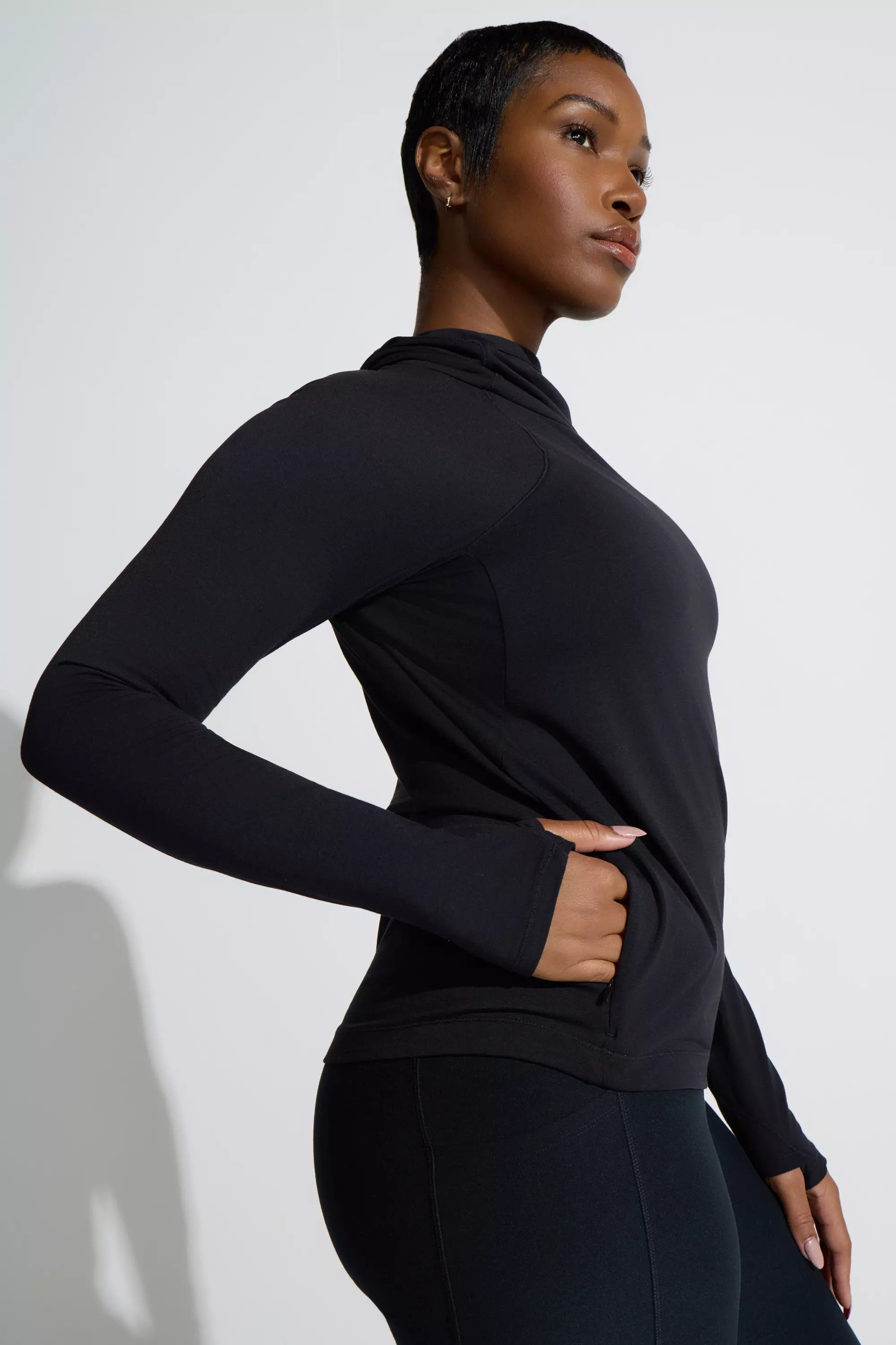 The Soft Stretch GRS Certified Recycled Poly Hooded Top - Black