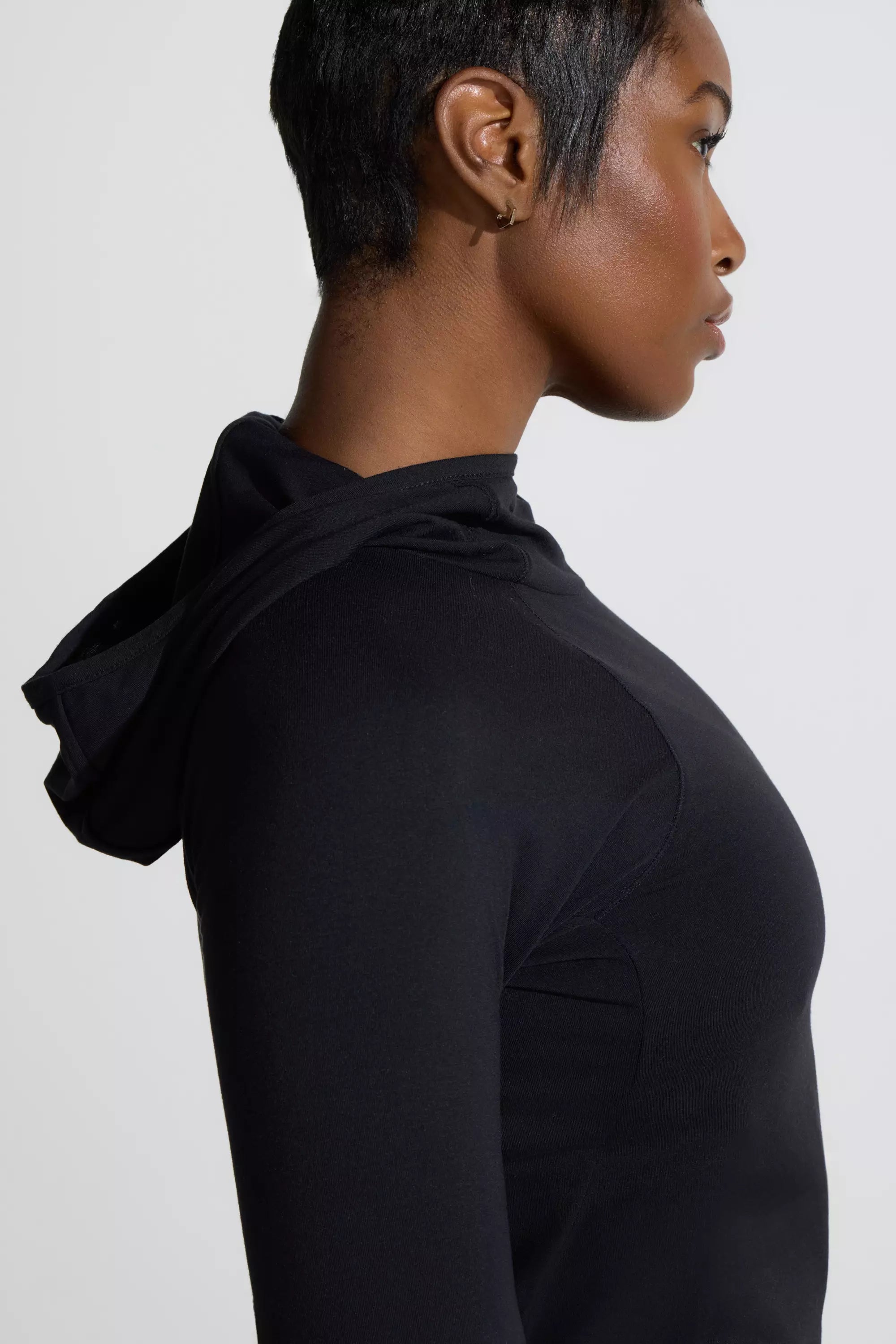 The Soft Stretch GRS Certified Recycled Poly Hooded Top - Black