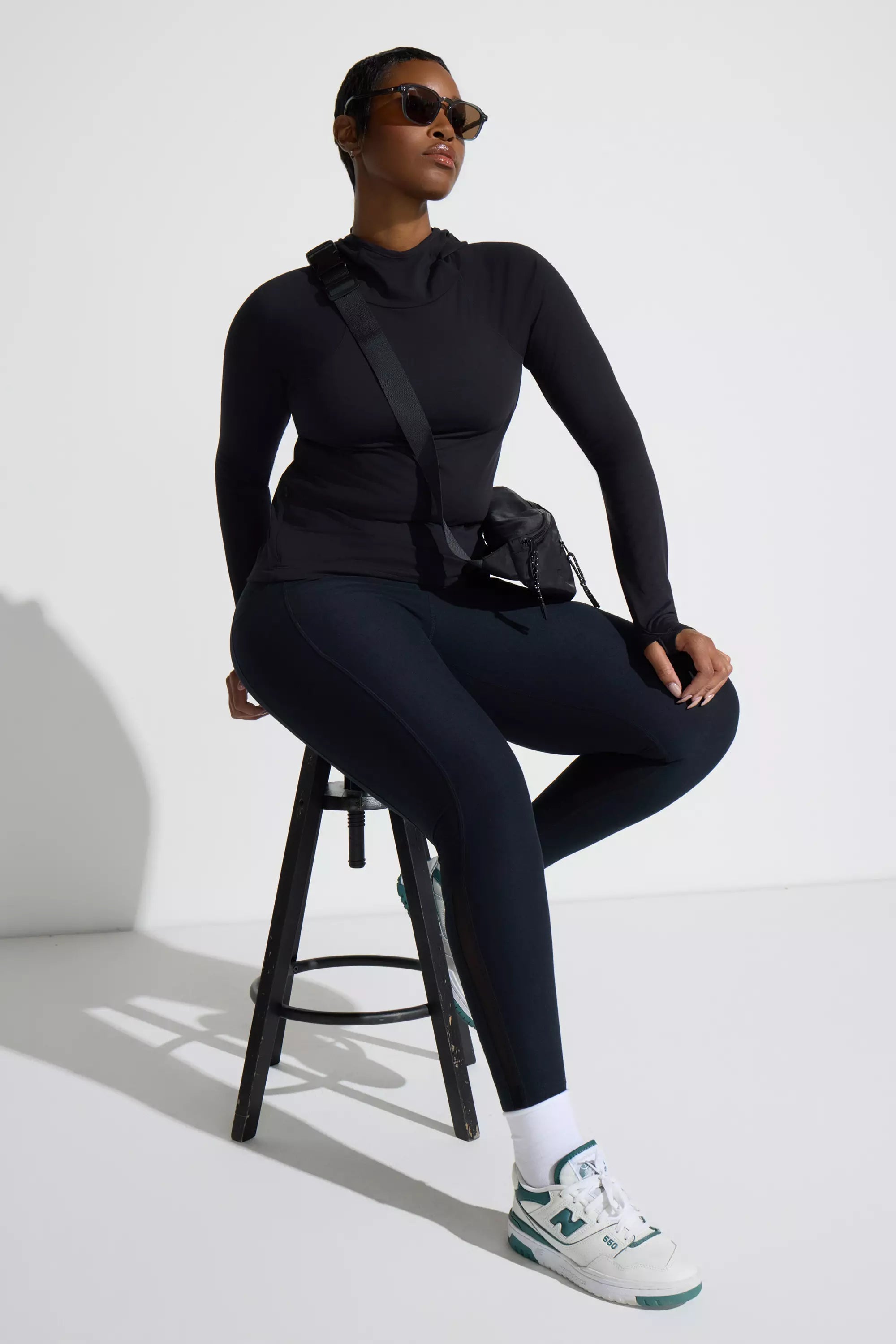 The Soft Stretch GRS Certified Recycled Poly Hooded Top - Black