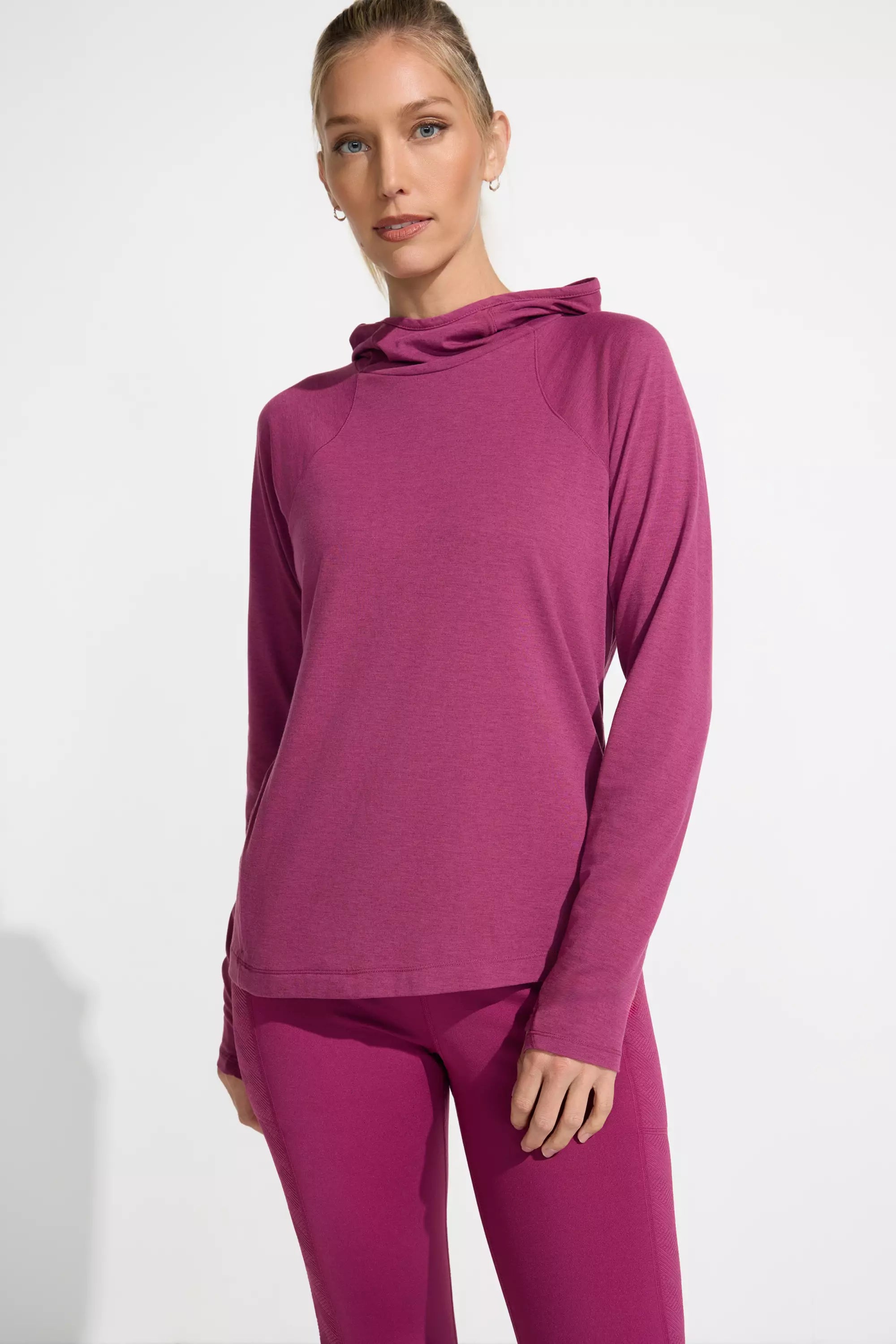 The Soft Stretch GRS Certified Recycled Poly Hooded Top - Raspberry Coulis