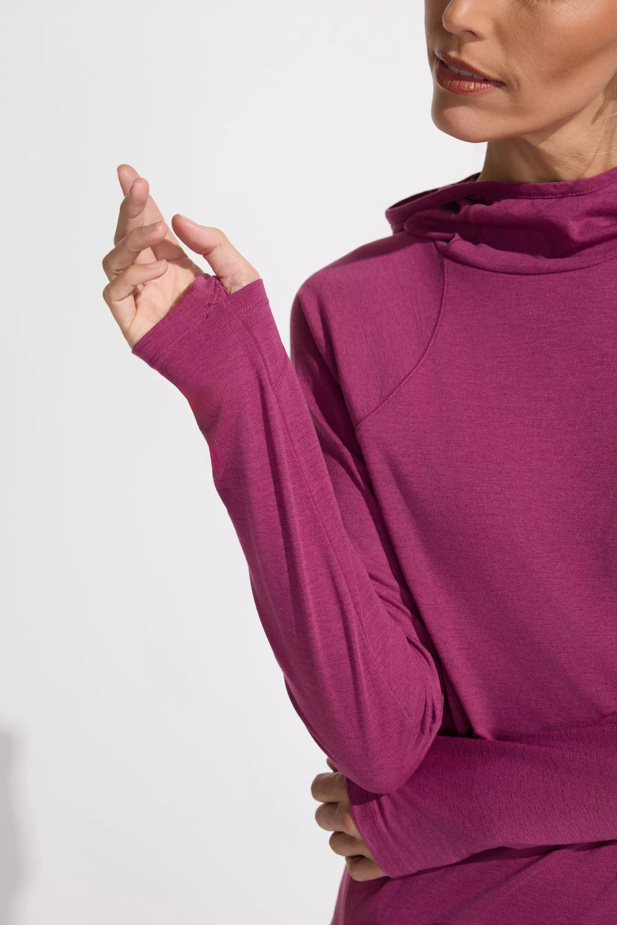 The Soft Stretch GRS Certified Recycled Poly Hooded Top - Raspberry Coulis