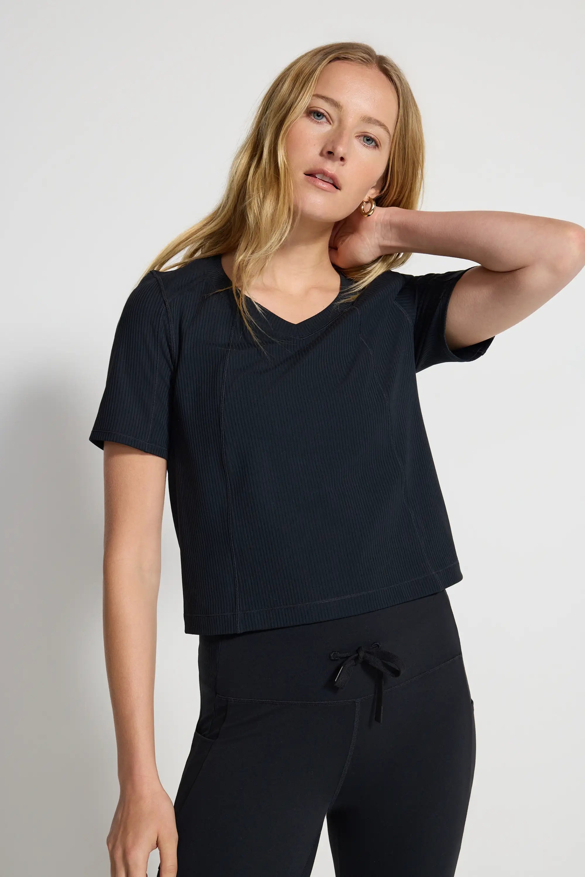 The Soft Ribbed GRS Certified Recycled Nylon Tee - Black