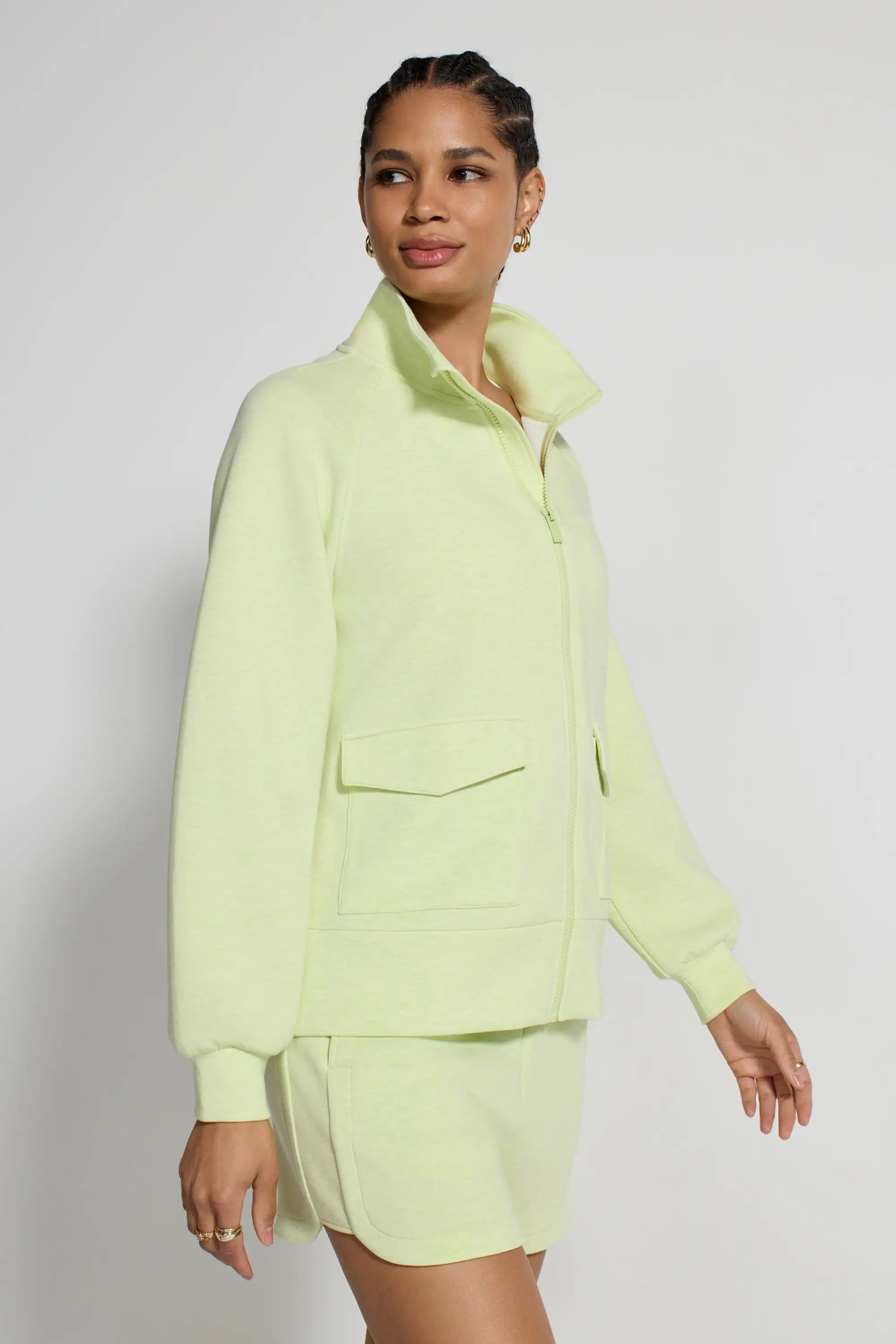 The Soft Luxe GRS Certified Recycled Poly Full Zip Top - Shadow Lime