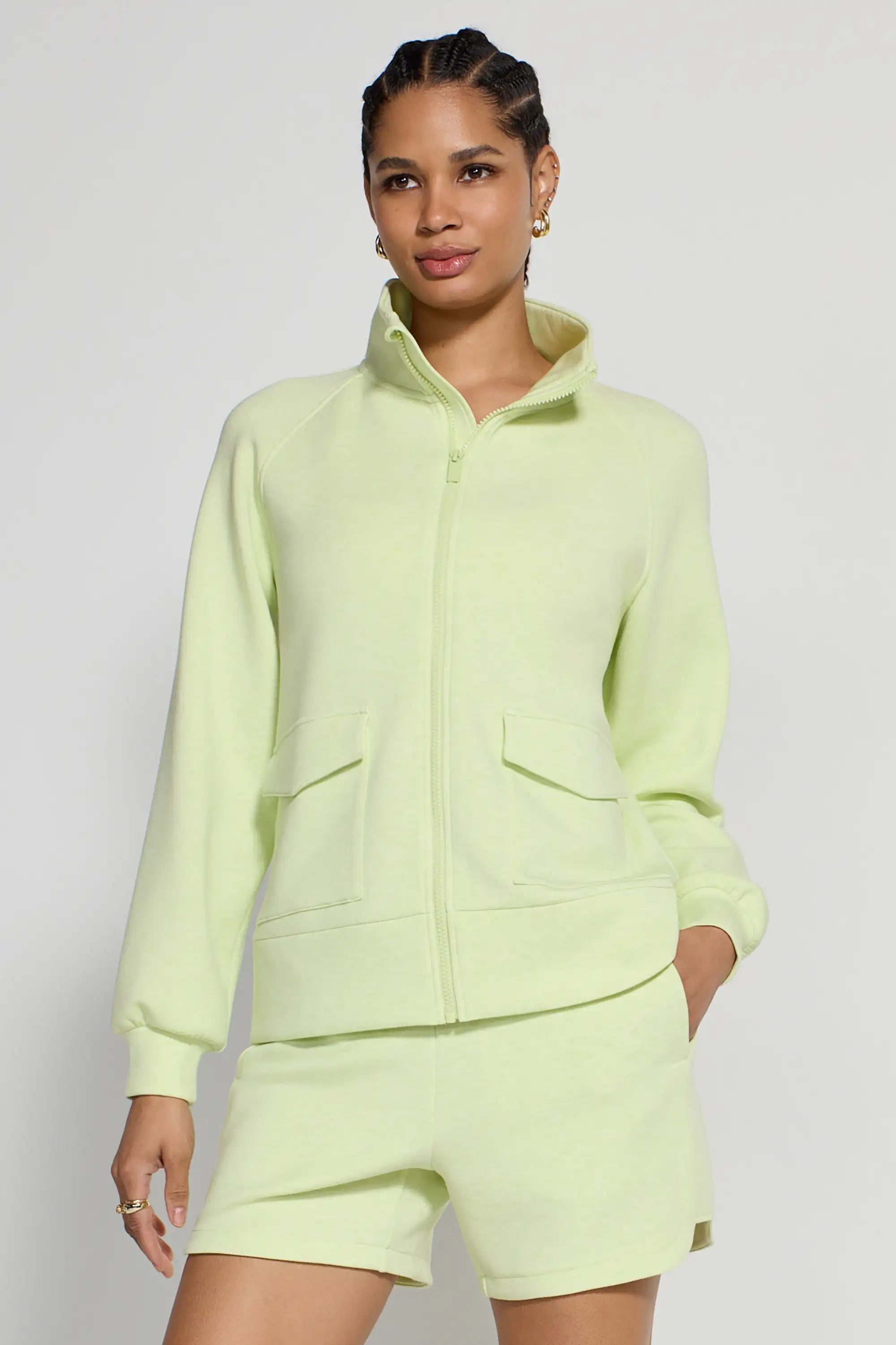The Soft Luxe GRS Certified Recycled Poly Full Zip Top - Shadow Lime