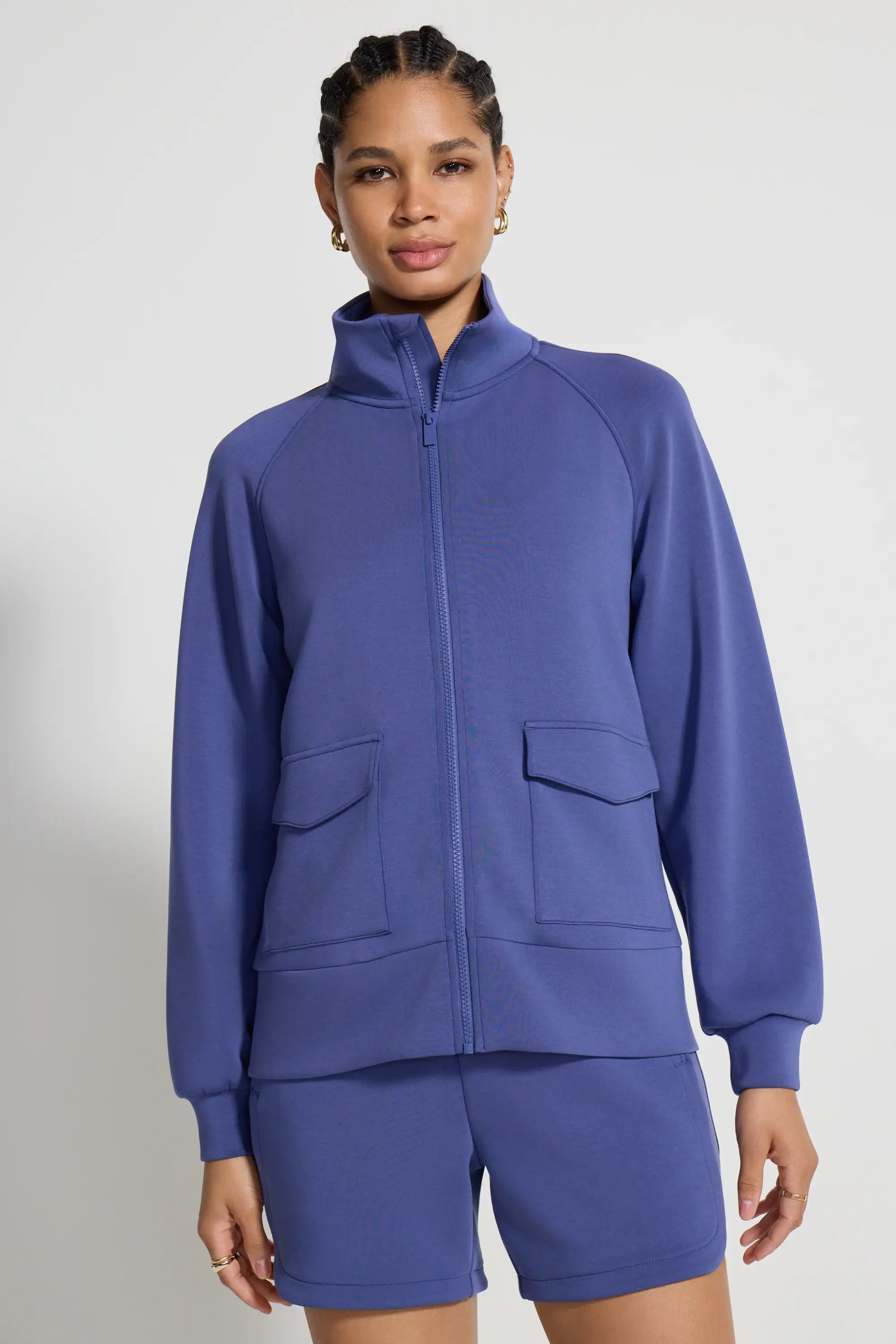 The Soft Luxe GRS Certified Recycled Poly Full Zip Top - Skipper Blue