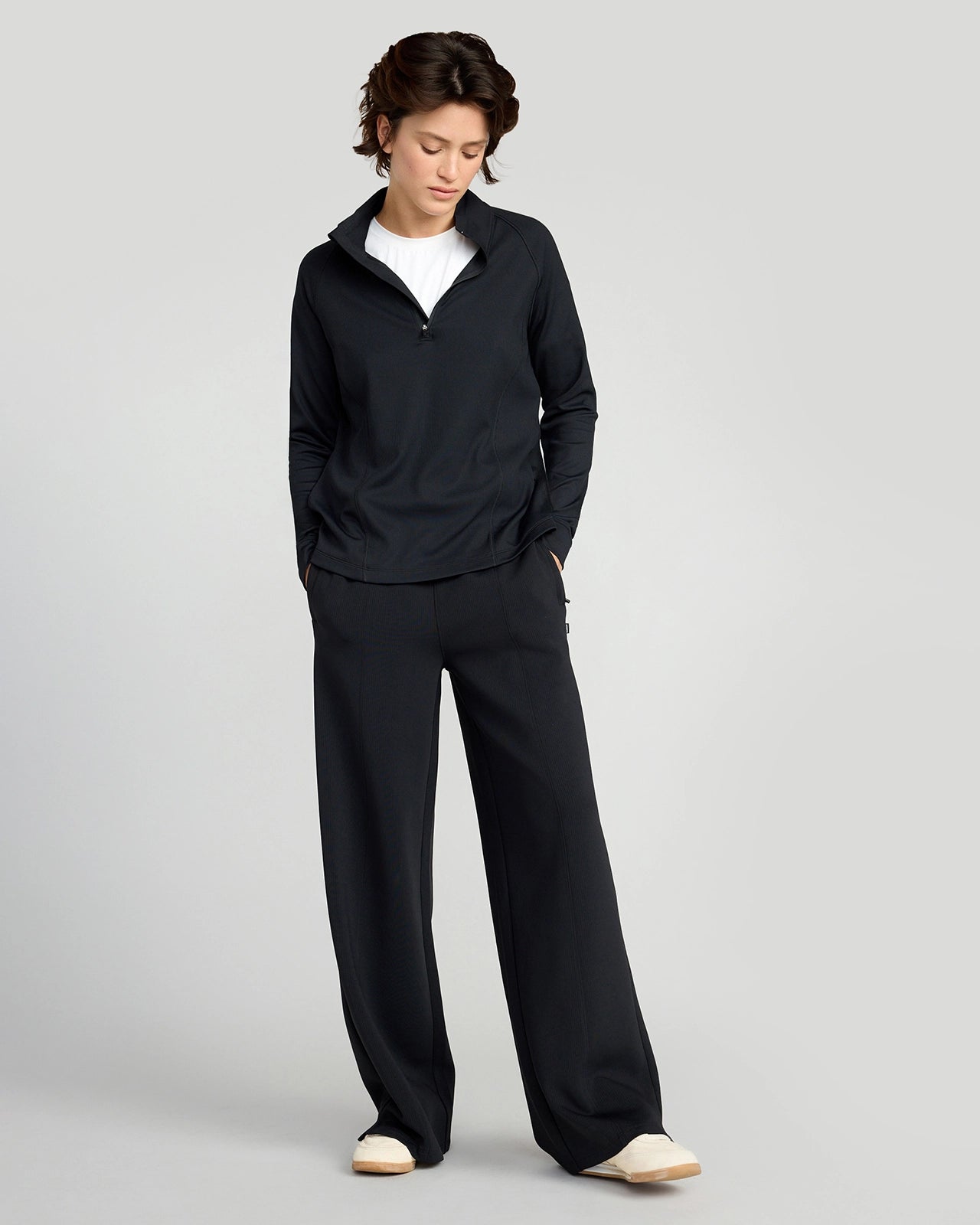 The Active Ribbed GRS Certified Recycled Nylon 1/4 Zip - Black