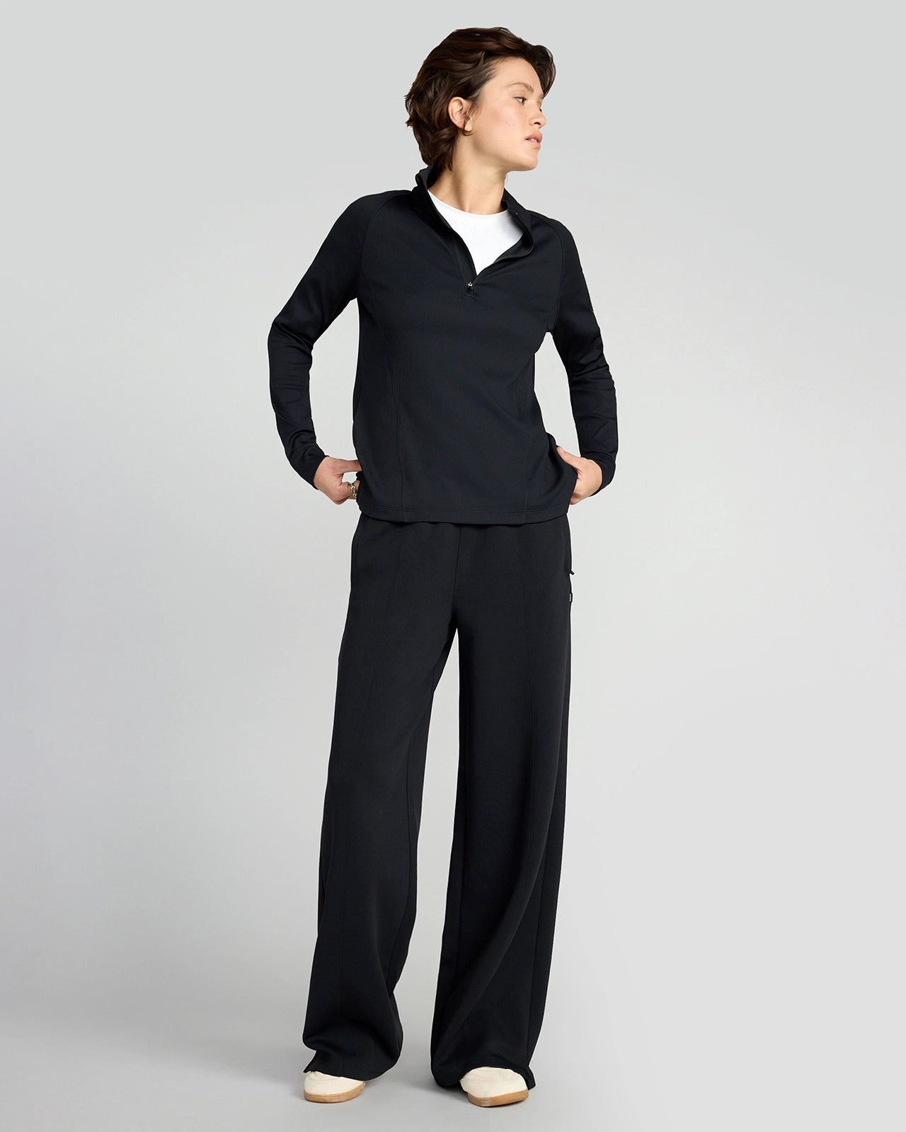 The Active Ribbed GRS Certified Recycled Nylon 1/4 Zip - Black