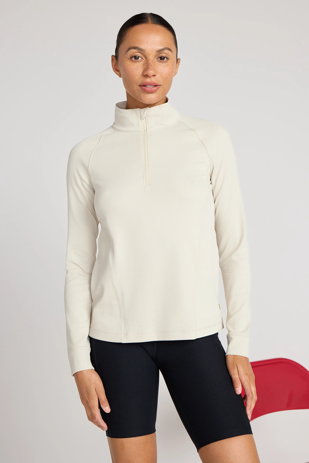 The Active Ribbed GRS Certified Recycled Nylon 1/4 Zip - Pumice Stone