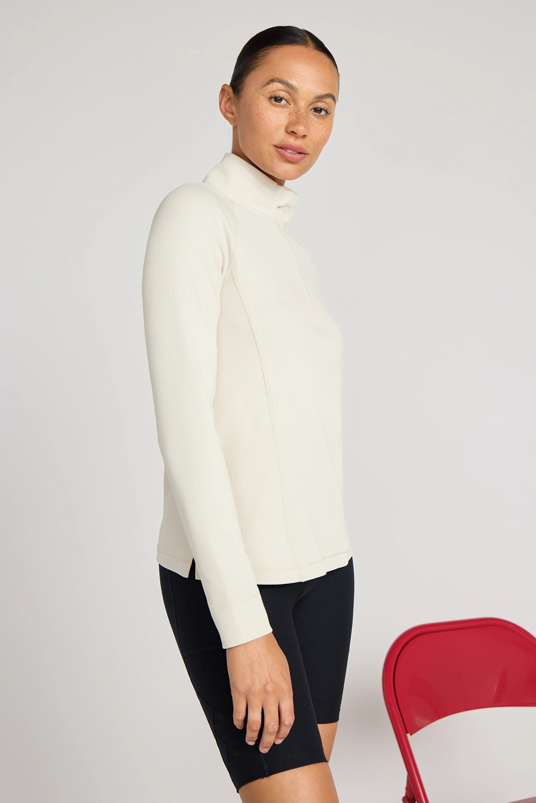 The Active Ribbed GRS Certified Recycled Nylon 1/4 Zip - Pumice Stone