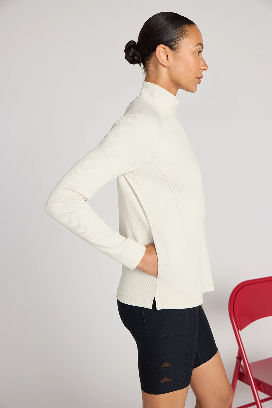 The Active Ribbed GRS Certified Recycled Nylon 1/4 Zip - Pumice Stone