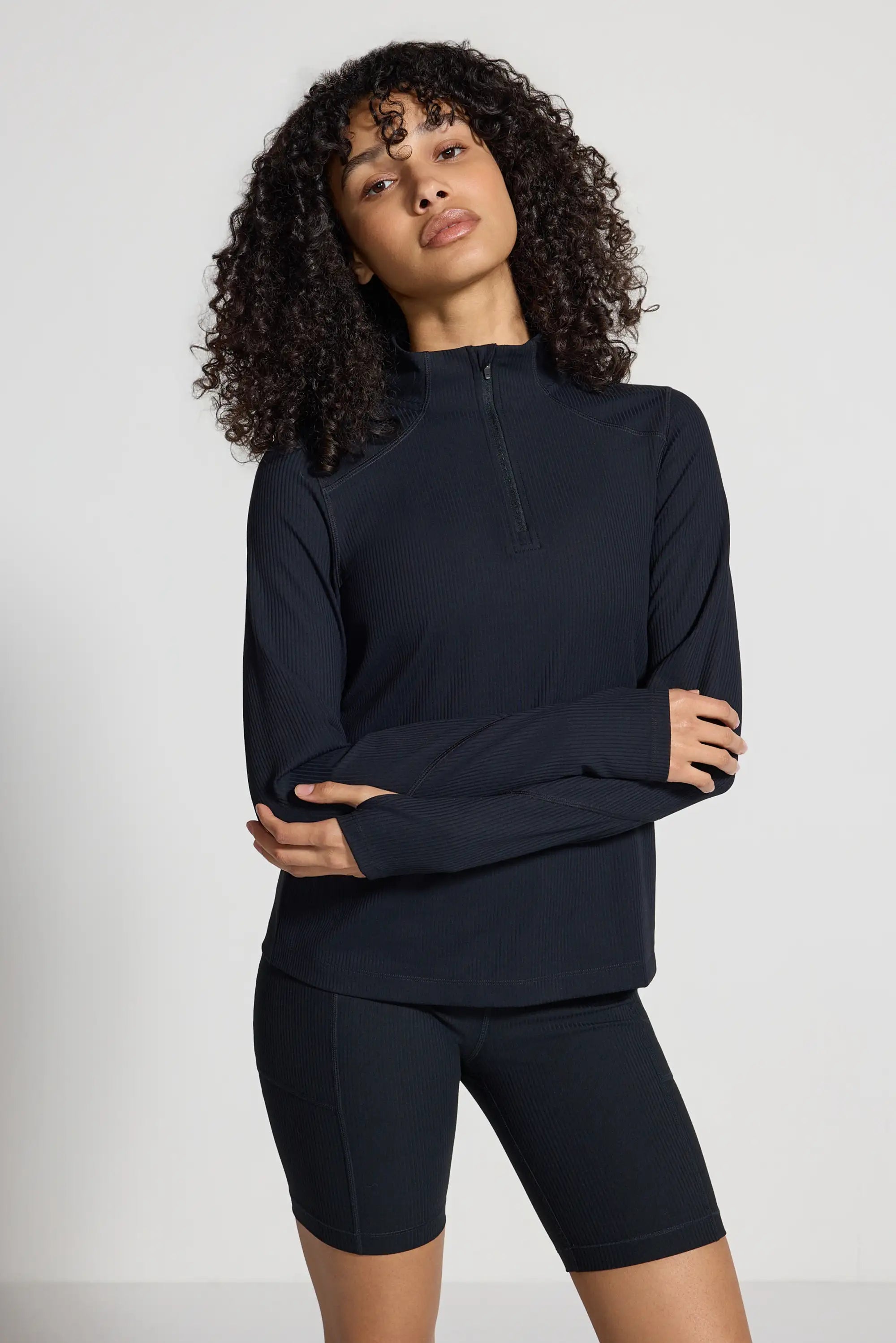 The Active Ribbed GRS Certified Recycled Nylon 1/2 Zip - Black