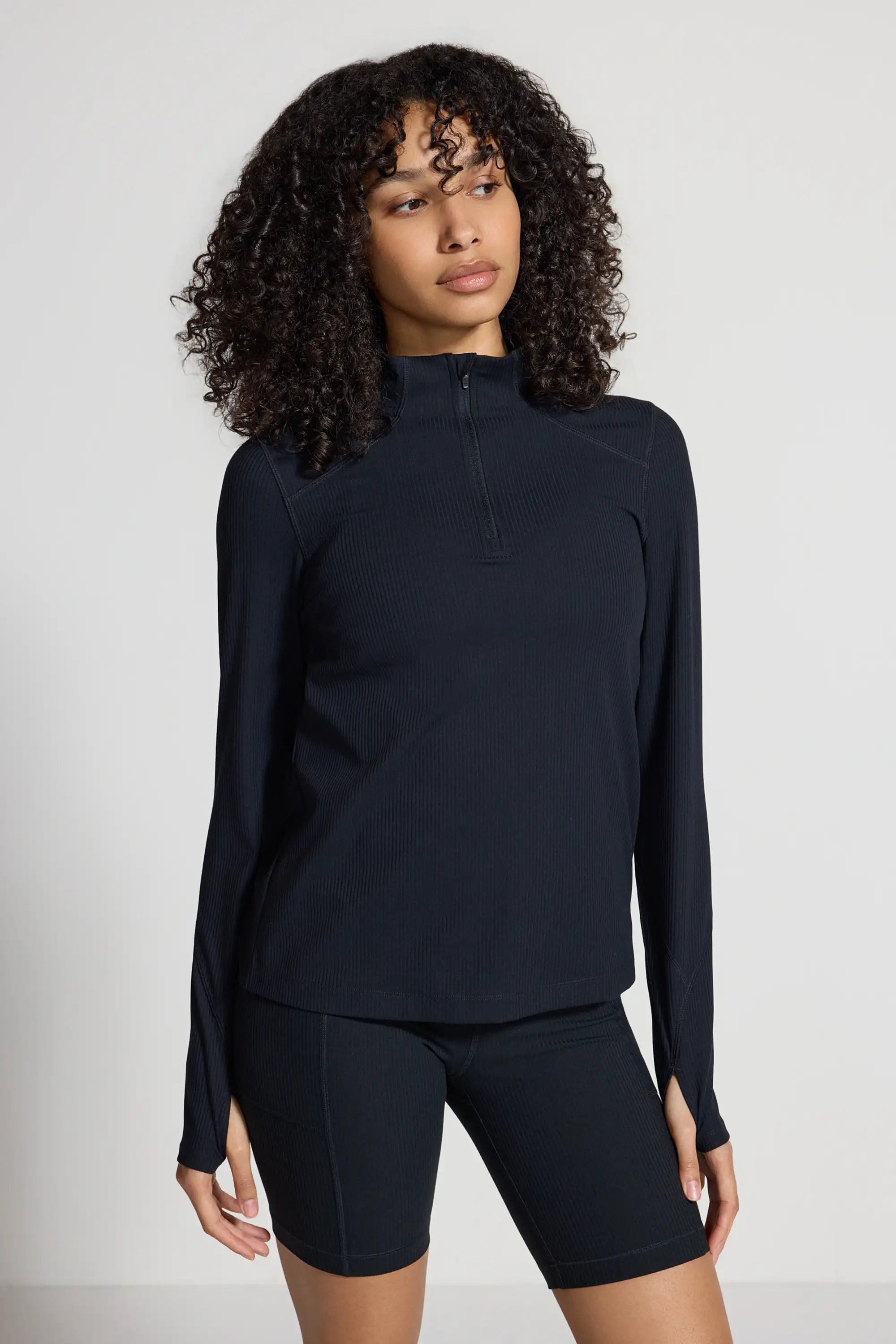 The Active Ribbed GRS Certified Recycled Nylon 1/2 Zip - Black