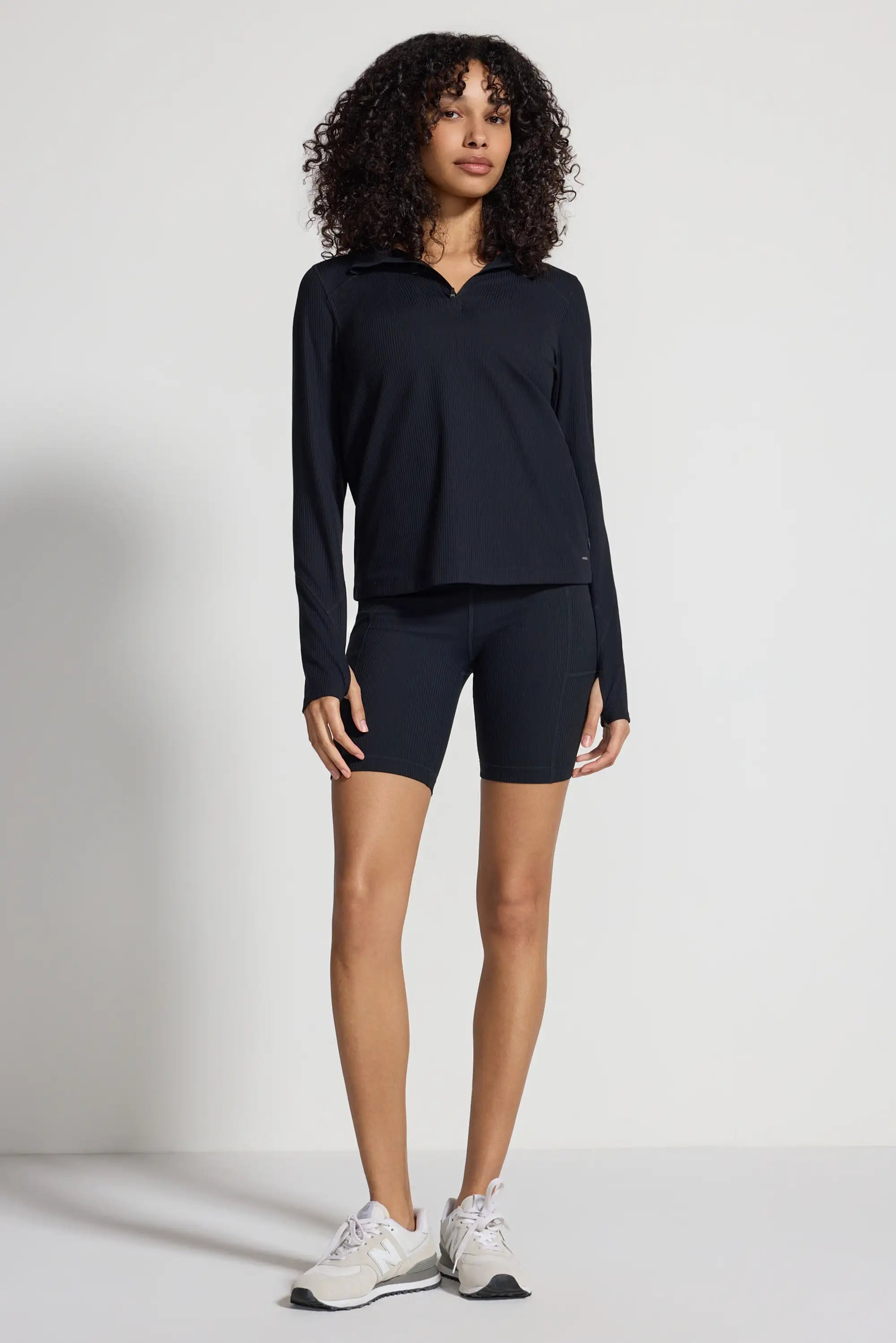 The Active Ribbed GRS Certified Recycled Nylon 1/2 Zip - Black
