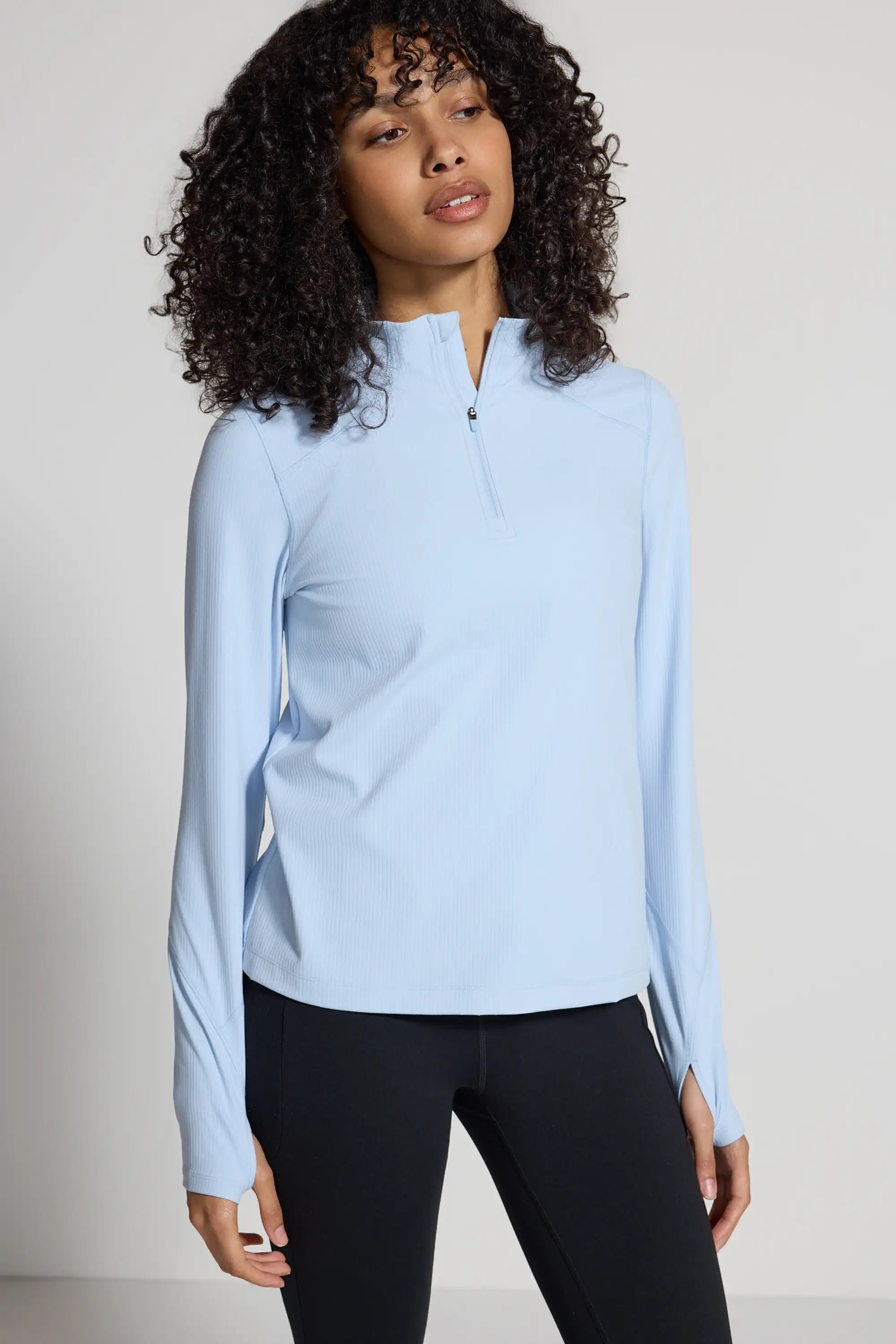 The Active Ribbed GRS Certified Recycled Nylon 1/2 Zip - Blue