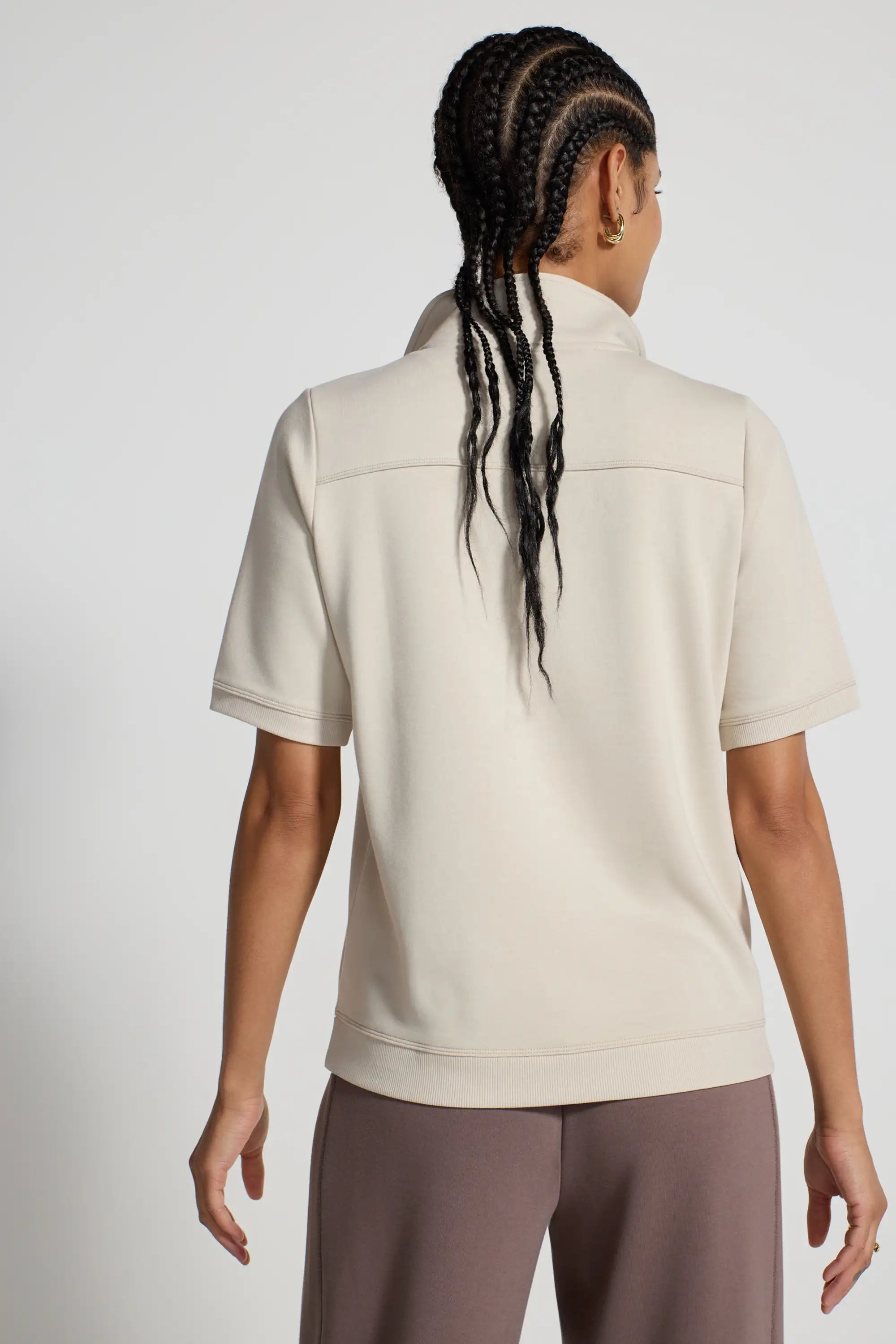 The Soft Terry GRS Certified Recycled Poly + Organic Cotton 1/4 Zip - Pumice Stone