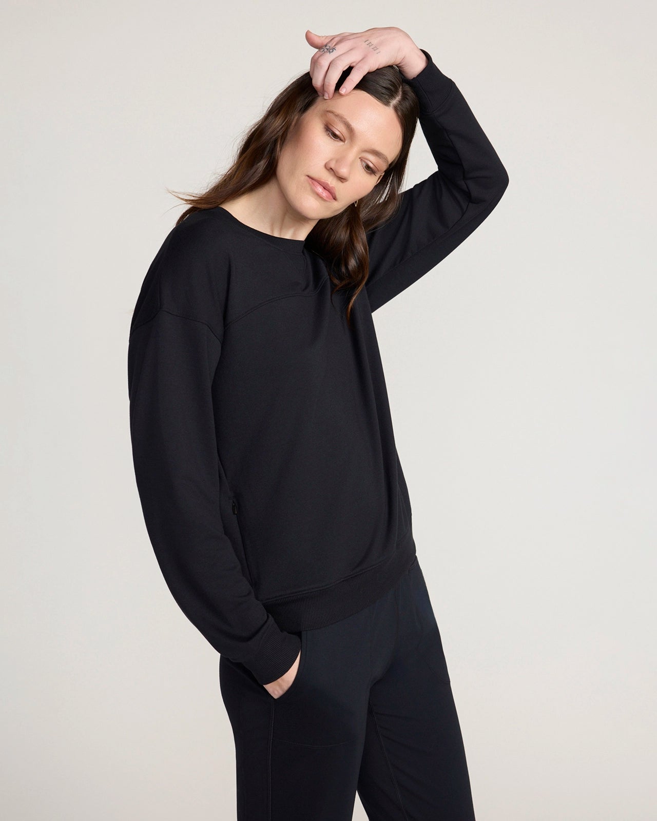 The Soft Terry GRS Certified Recycled Poly + TENCEL™ Modal Pullover - Black