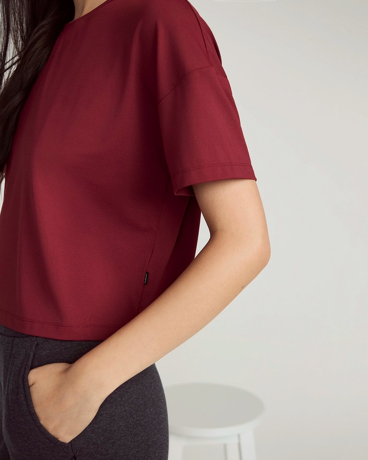 The Breathable GRS Certified Recycled Nylon Cropped Tee - Cabernet