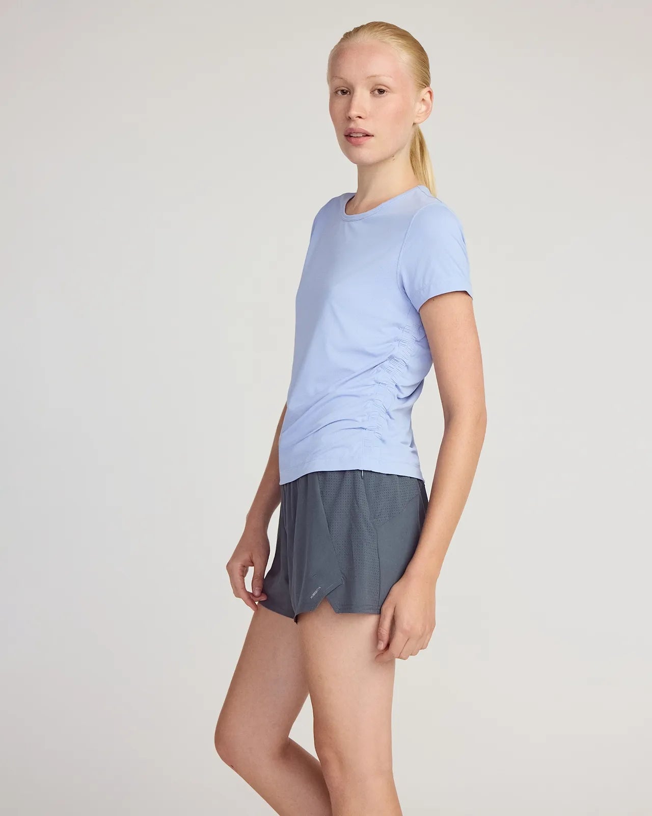 The Breathable GRS Certified Recycled Nylon Ruched Tee - Blue Heron