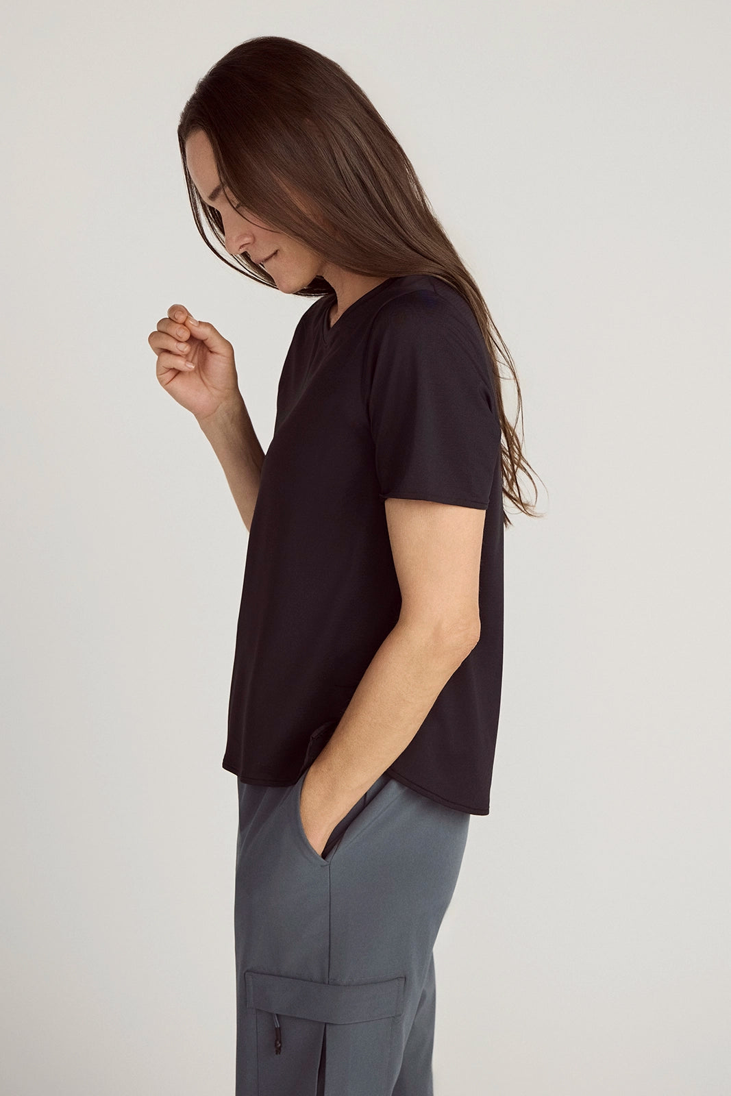 The Active Stretch GRS Certified Recycled Nylon Side Slits Tee - Black