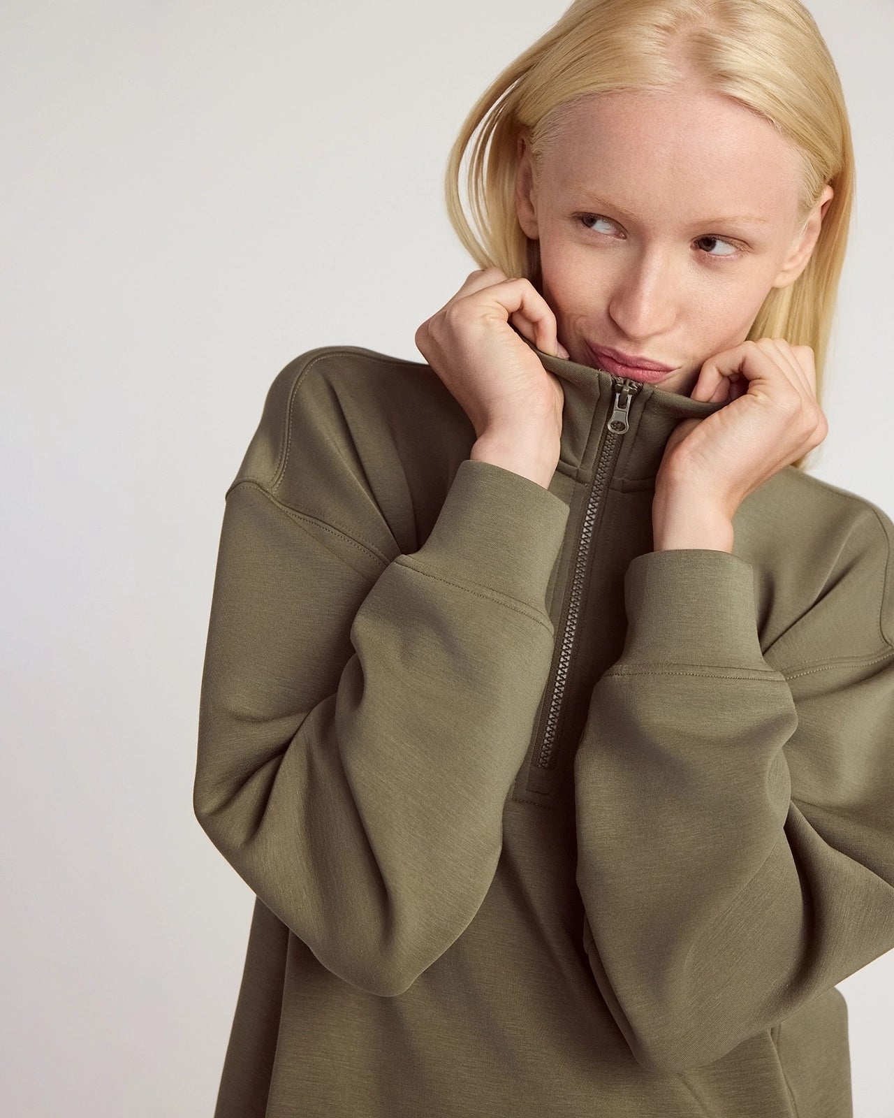 The Warm + Soft GRS Certified Recycled Polyester Mélange Half Zip - Dusty Olive