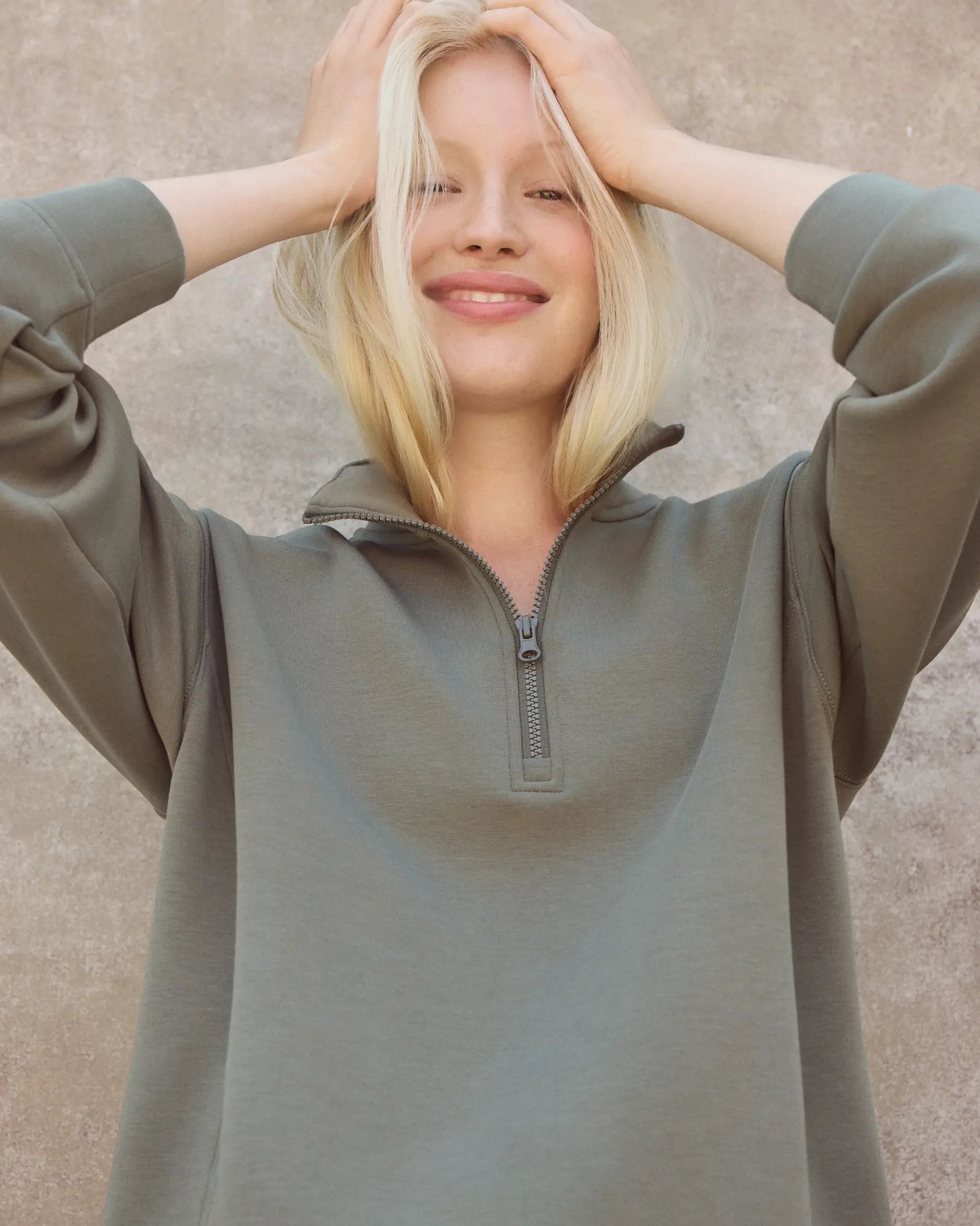 The Warm + Soft GRS Certified Recycled Polyester Mélange Half Zip - Dusty Olive