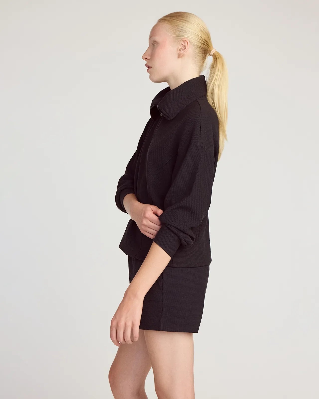 The Soft Luxe GRS Certified Recycled Polyester Waffle 1/4 Zip - Black