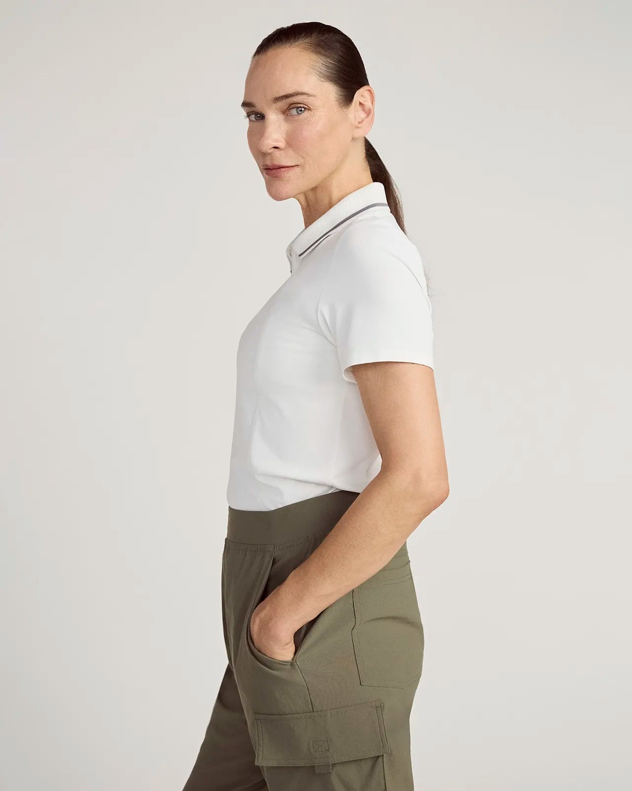The Stretch Pique GRS Certified Recycled Nylon Polo - White