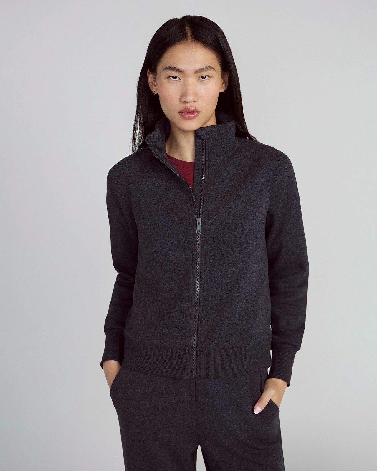 The Soft Luxe GRS Certified Recycled Poly + Organic Cotton Full Zip - Black