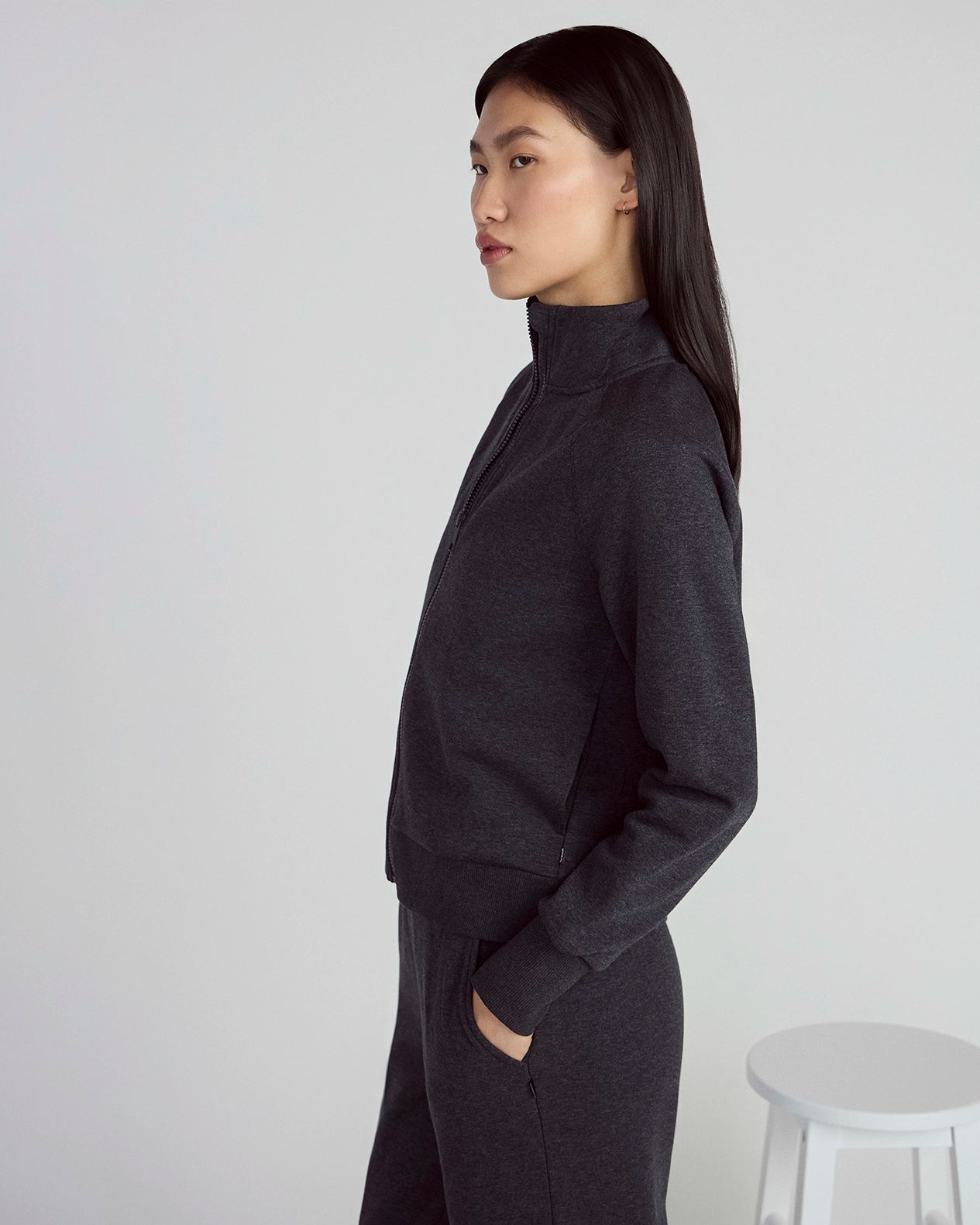 The Soft Luxe GRS Certified Recycled Polyester + Organic Cotton Full Zip - Black
