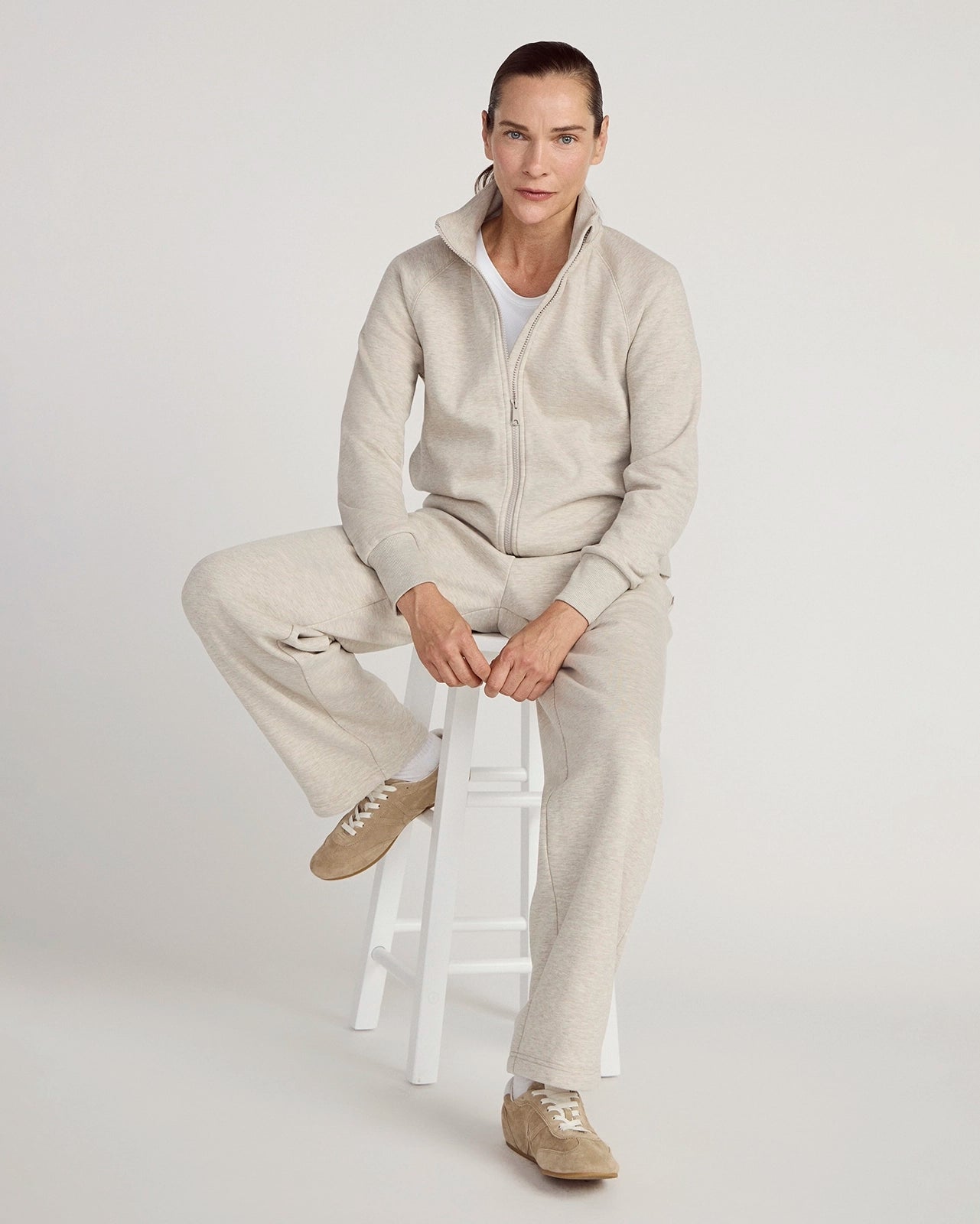 The Soft Luxe GRS Certified Recycled Poly + Organic Cotton Full Zip - Nacreous Clouds Htr Cream