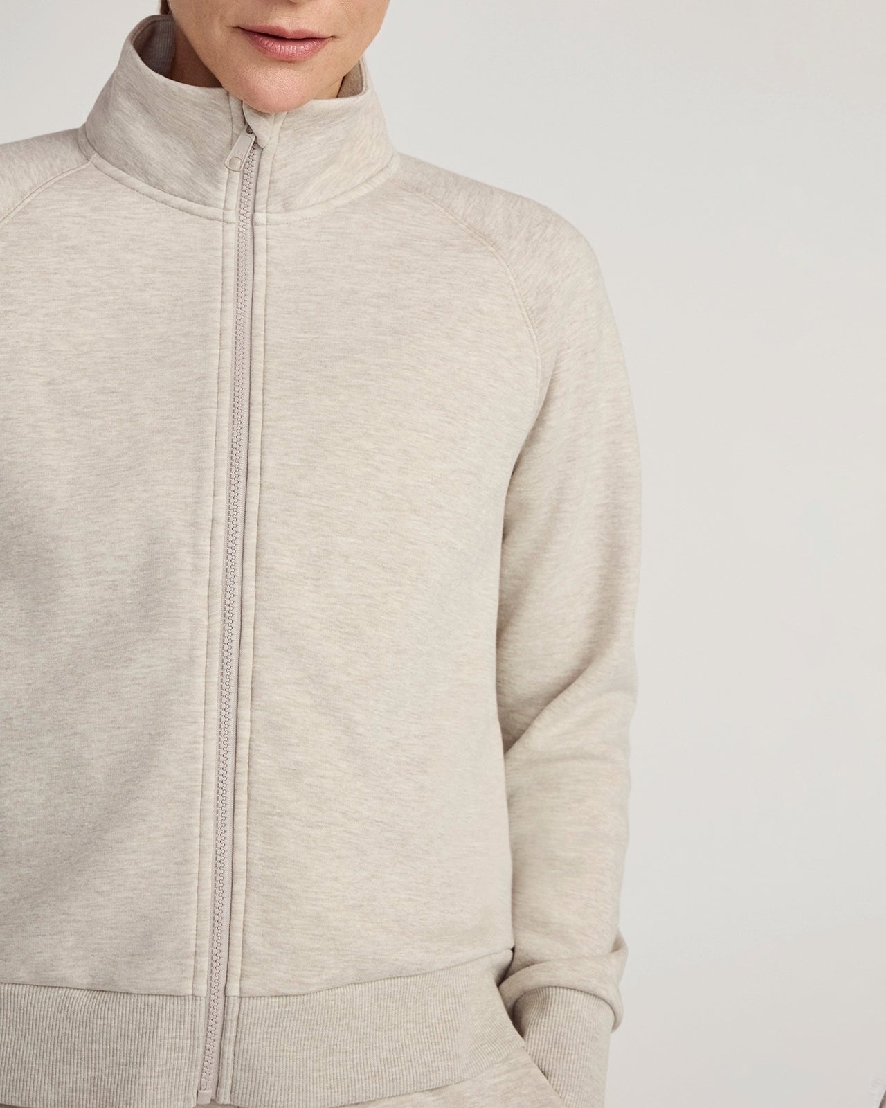 The Soft Luxe GRS Certified Recycled Poly + Organic Cotton Full Zip - Nacreous Clouds Htr Cream