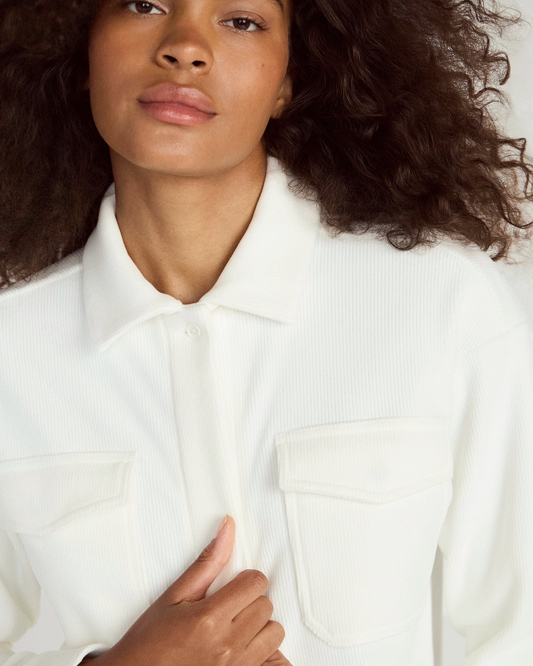 The Warm Stretch GRS Certified Recycled Polyester Cropped Corduroy Shirt - White