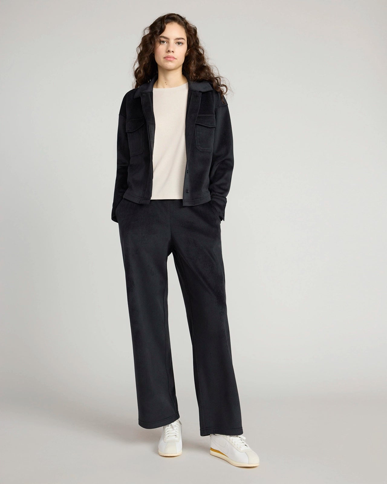 The Warm Stretch GRS Certified Recycled Poly Cropped Corduroy Shirt - Black