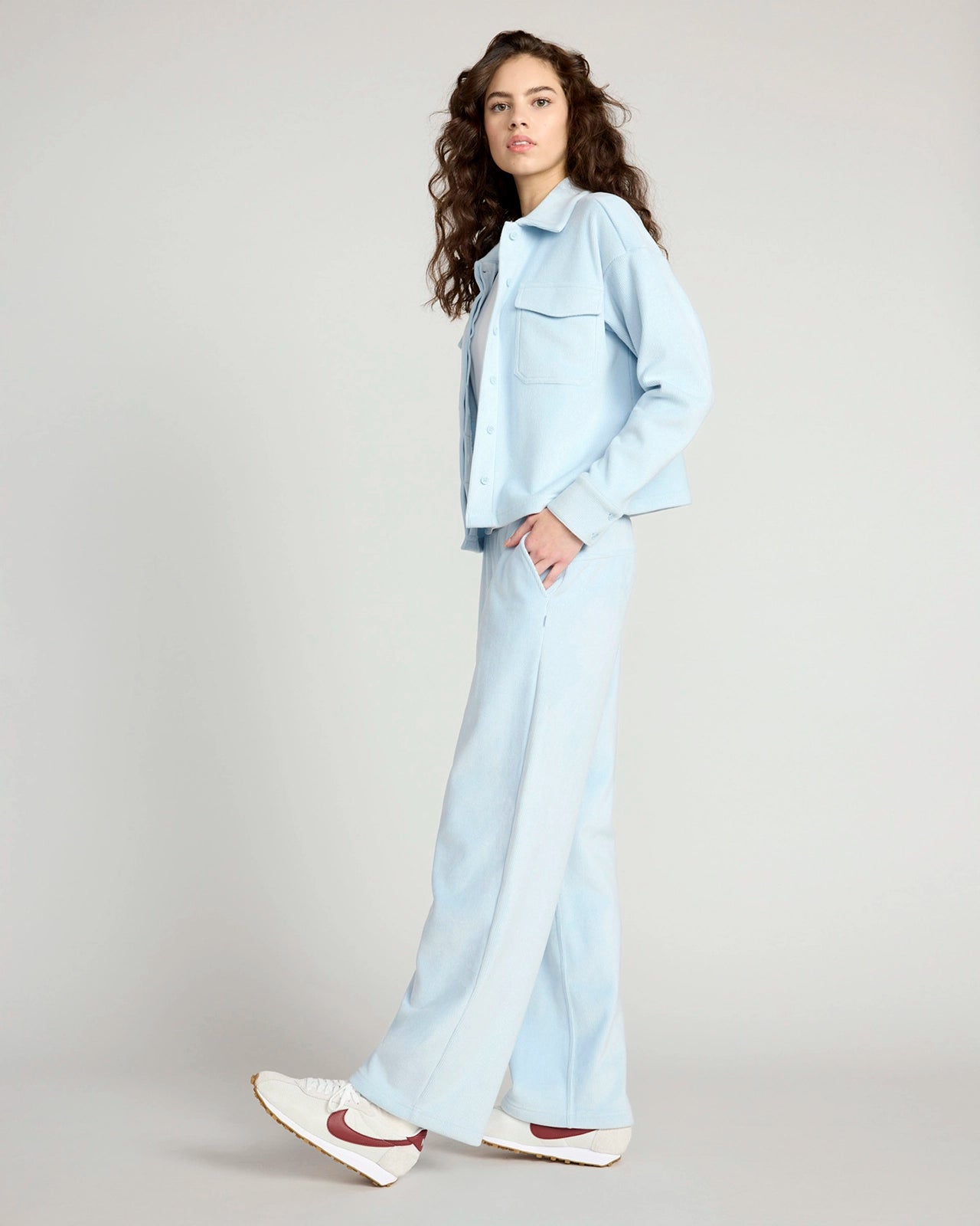 The Warm Stretch GRS Certified Recycled Poly Cropped Corduroy Shirt - Light Blue