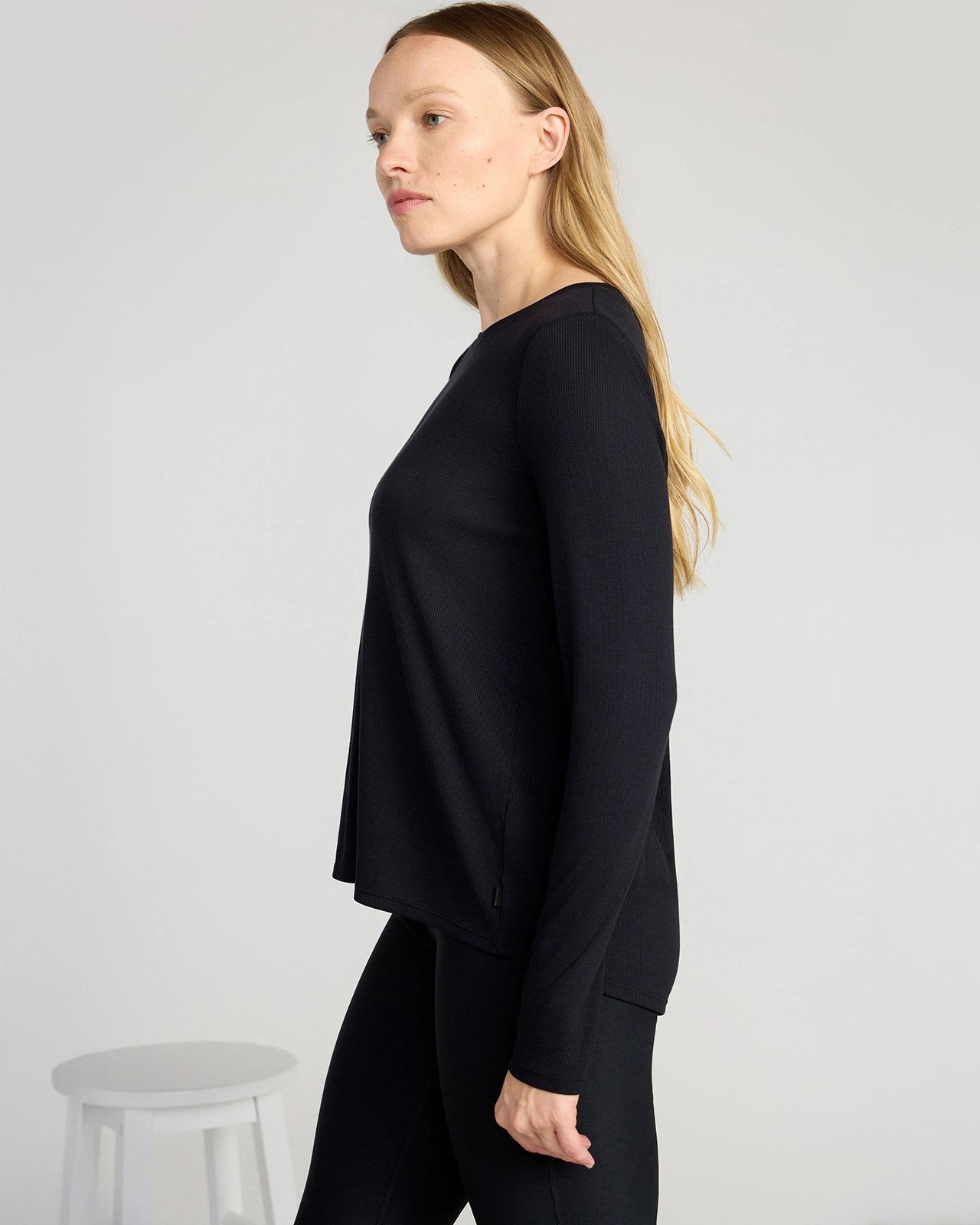 The Soft Ribbed GRS Certified Recycled Poly + Modal Long Sleeve - Black