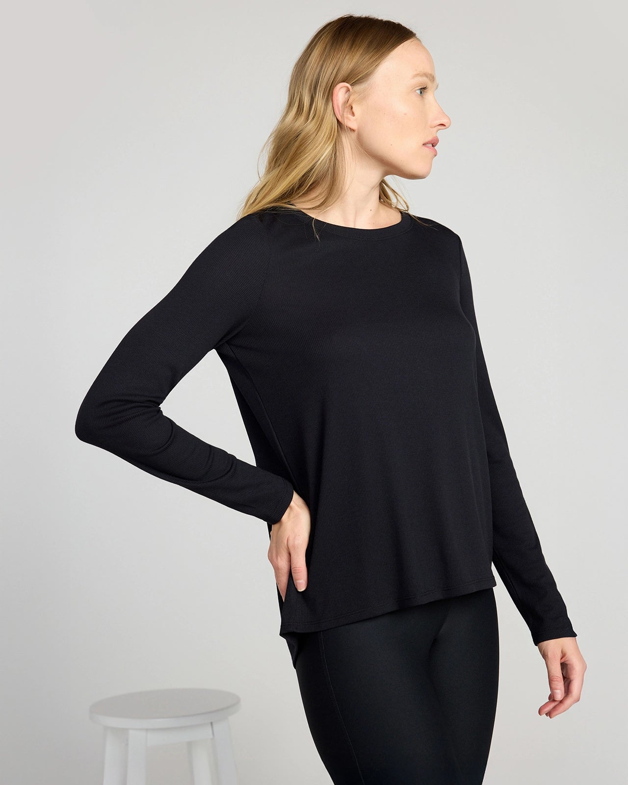 The Soft Ribbed GRS Certified Recycled Poly + Modal Long Sleeve - Black