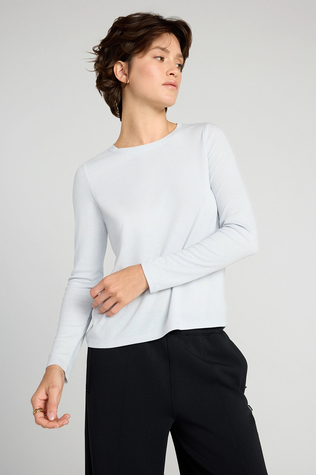 The Soft Ribbed GRS Certified Recycled Poly + Modal Long Sleeve - Light Blue