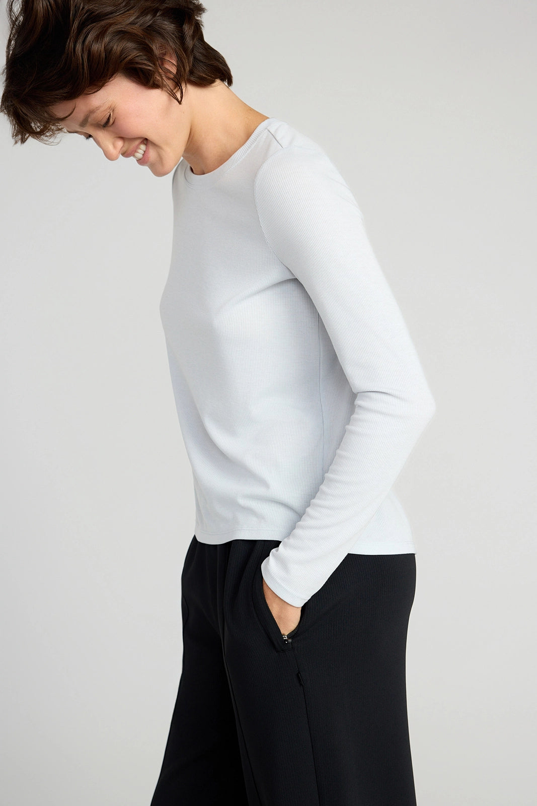 The Soft Ribbed GRS Certified Recycled Poly + Modal Long Sleeve - Light Blue