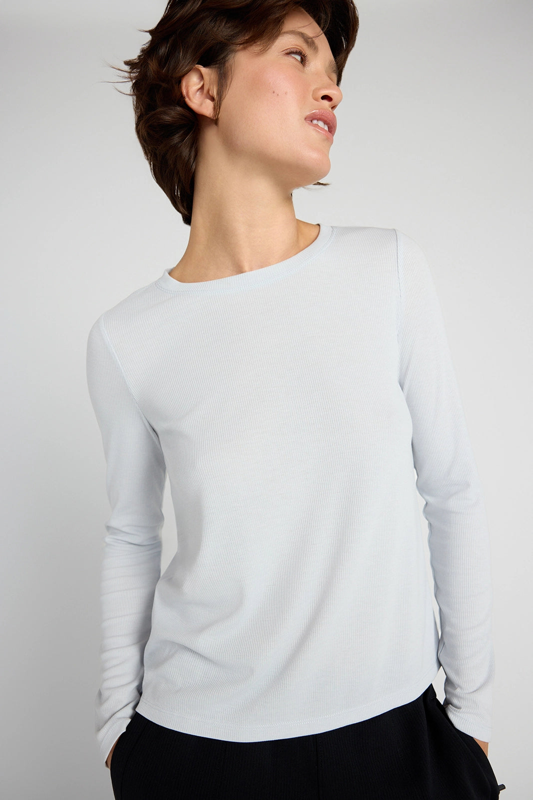 The Soft Ribbed GRS Certified Recycled Poly + Modal Long Sleeve - Light Blue