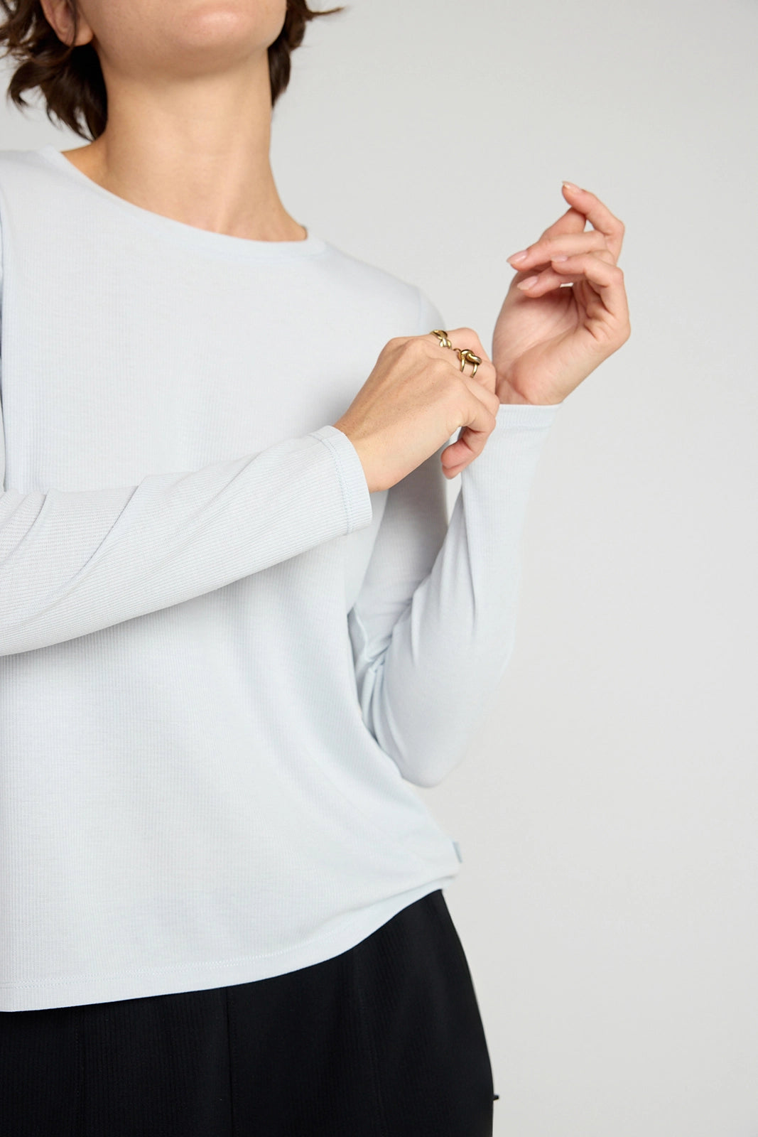 The Soft Ribbed GRS Certified Recycled Poly + Modal Long Sleeve - Light Blue