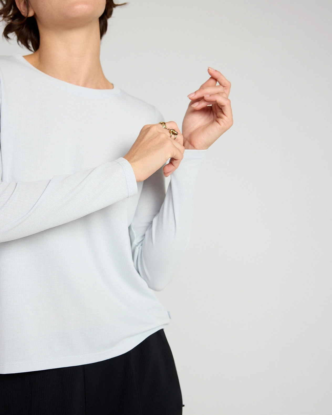 The Soft Ribbed GRS Certified Recycled Poly + TENCEL™ Modal Long Sleeve - Light Blue