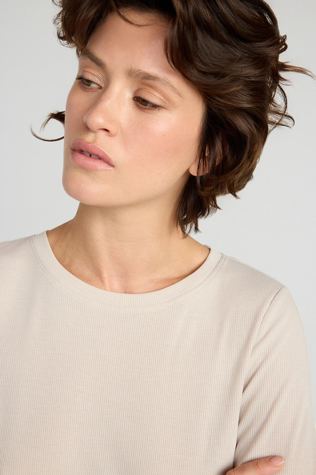 The Soft Ribbed GRS Certified Recycled Poly + Modal Long Sleeve - Tan