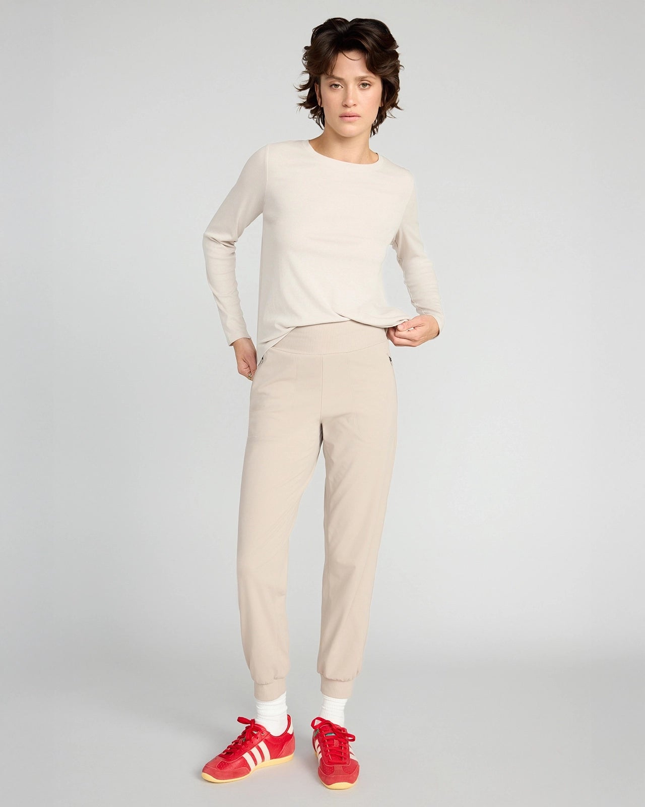 The Soft Ribbed GRS Certified Recycled Poly + TENCEL™ Modal Long Sleeve - Tan Beige