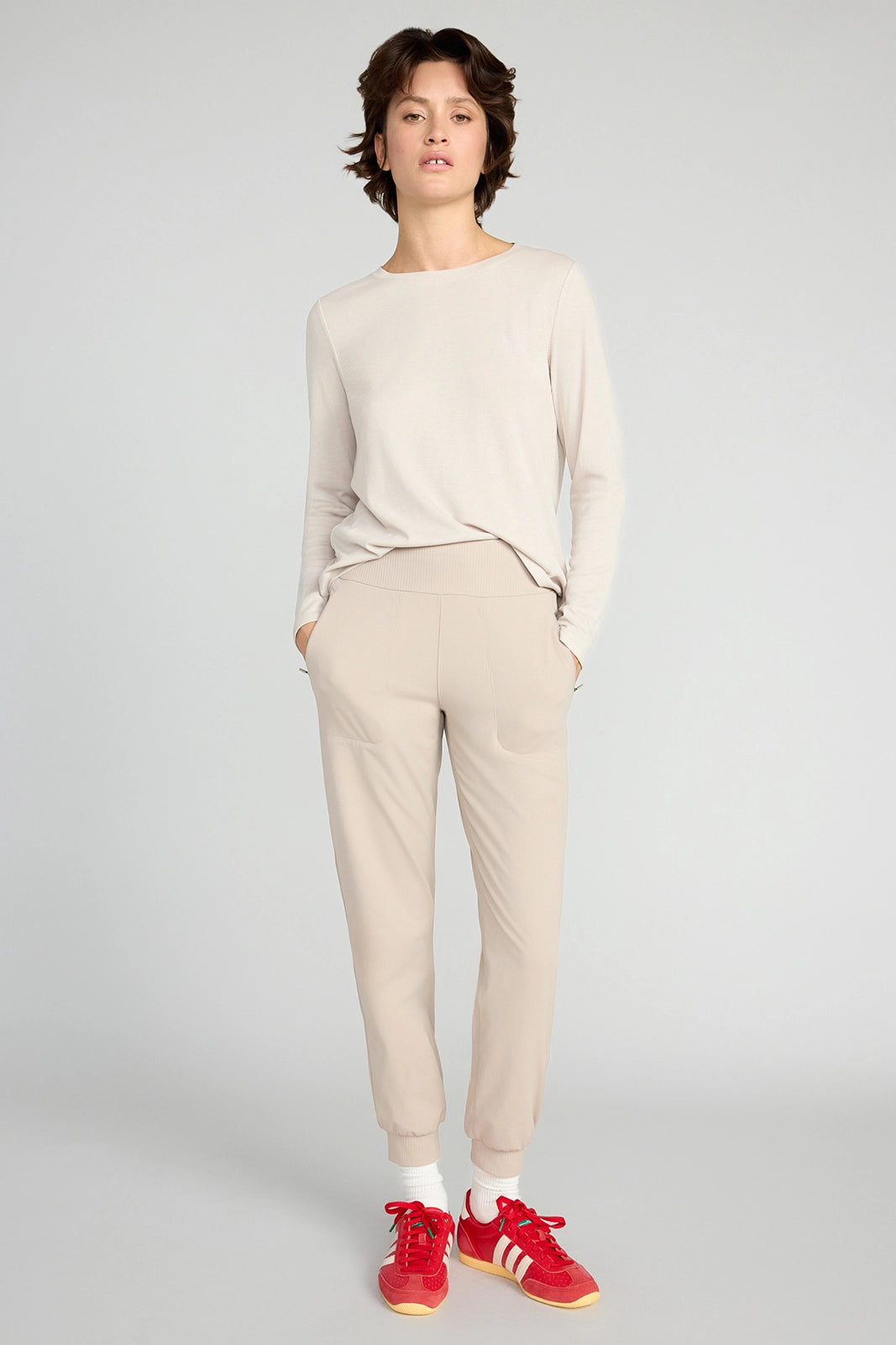 The Soft Ribbed GRS Certified Recycled Poly + Modal Long Sleeve - Tan