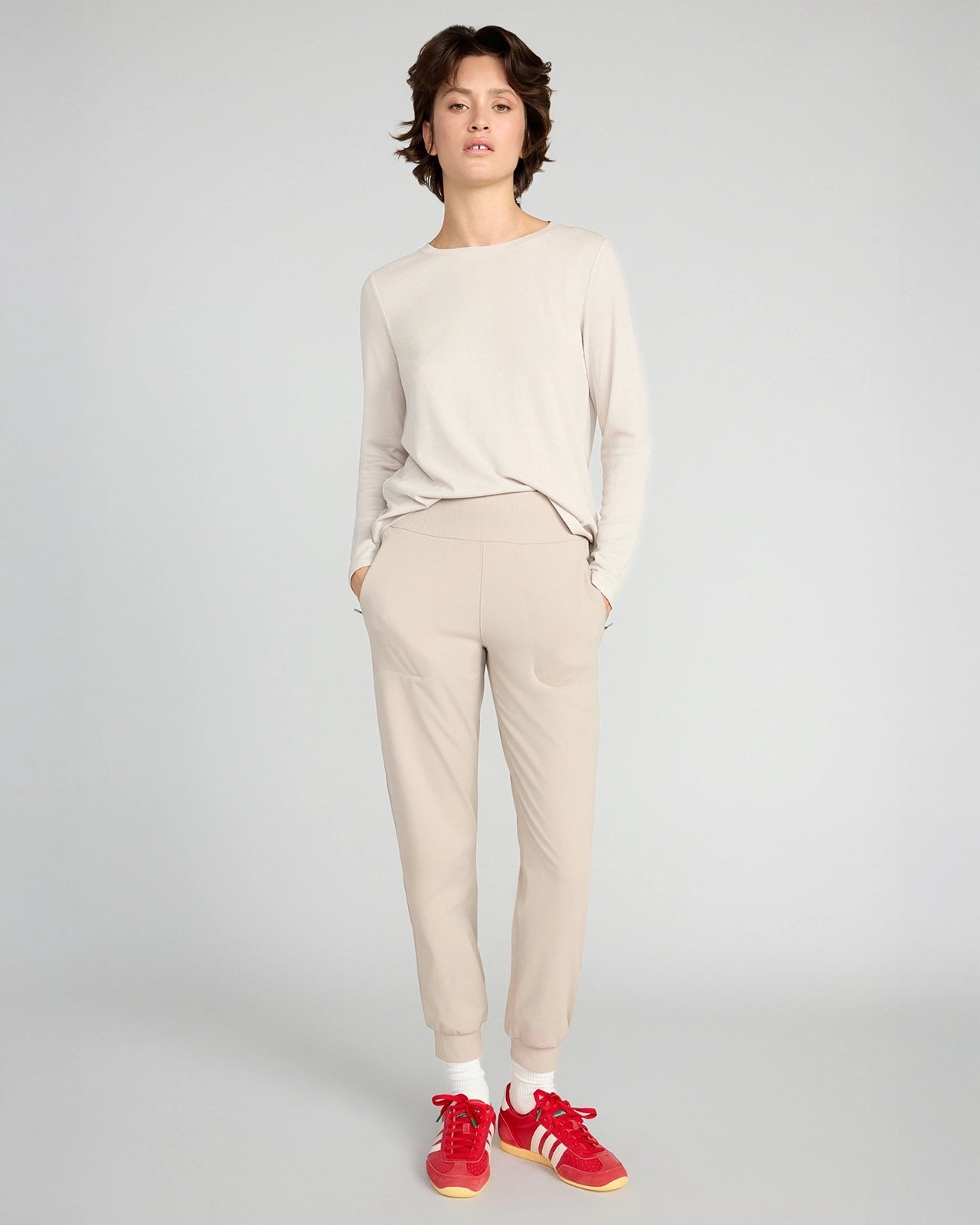 The Soft Ribbed GRS Certified Recycled Poly + TENCEL™ Modal Long Sleeve - Tan Beige